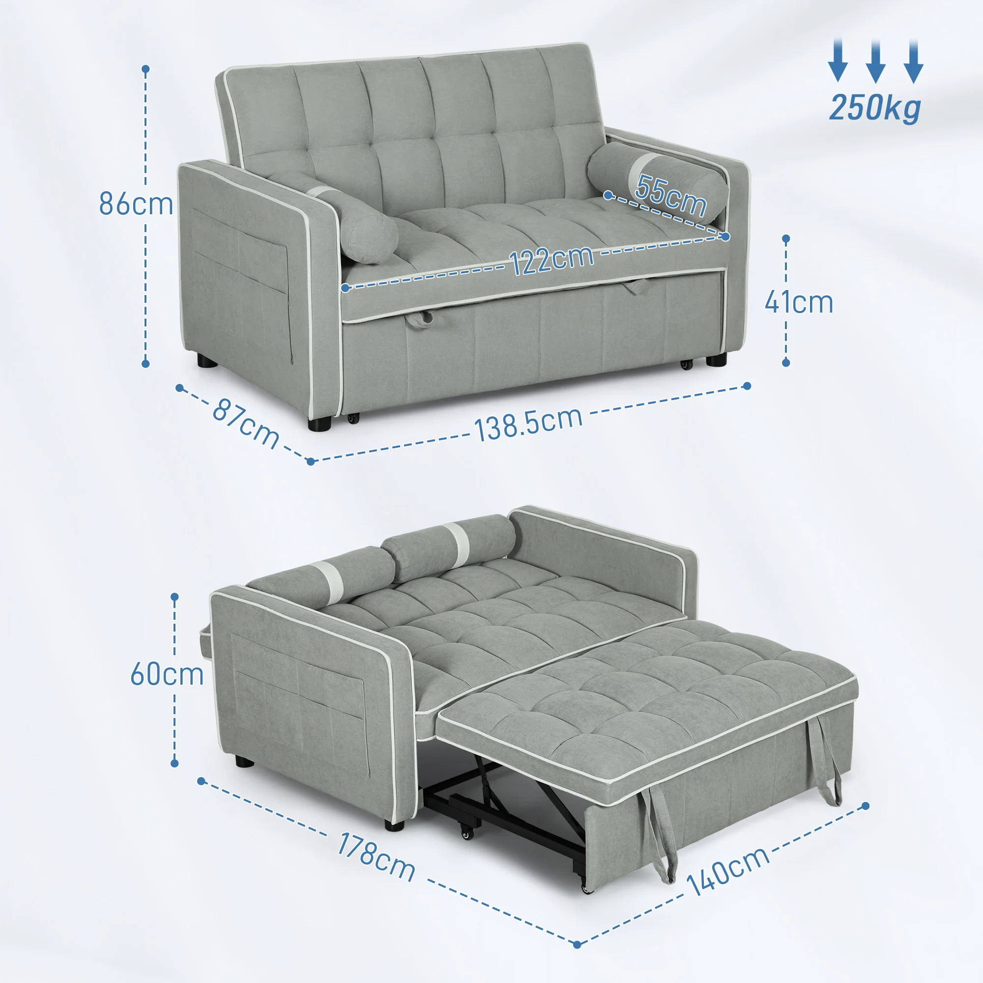 HOMCOM 2 Seater Pull Out Sofa Bed with Adjustable Backrest - Image 14