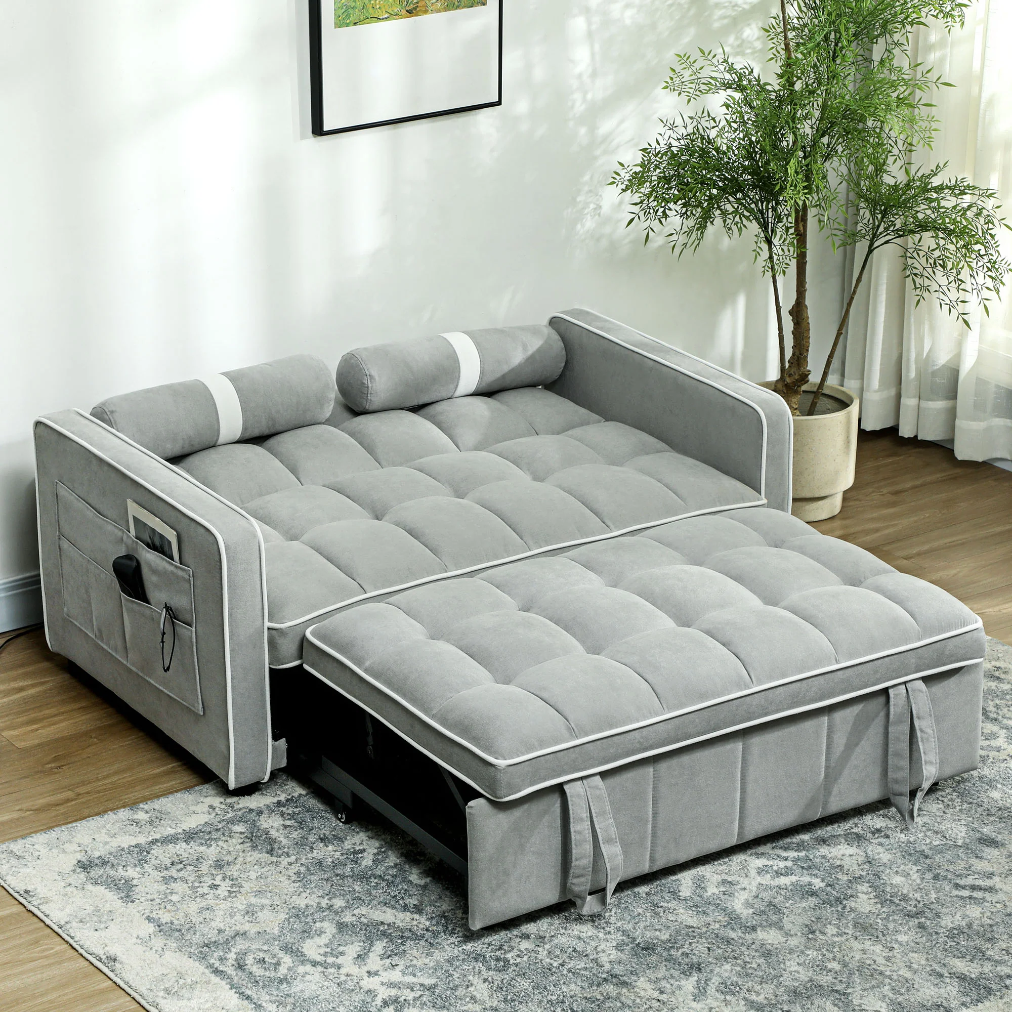 HOMCOM 2 Seater Pull Out Sofa Bed with Adjustable Backrest - Image 17
