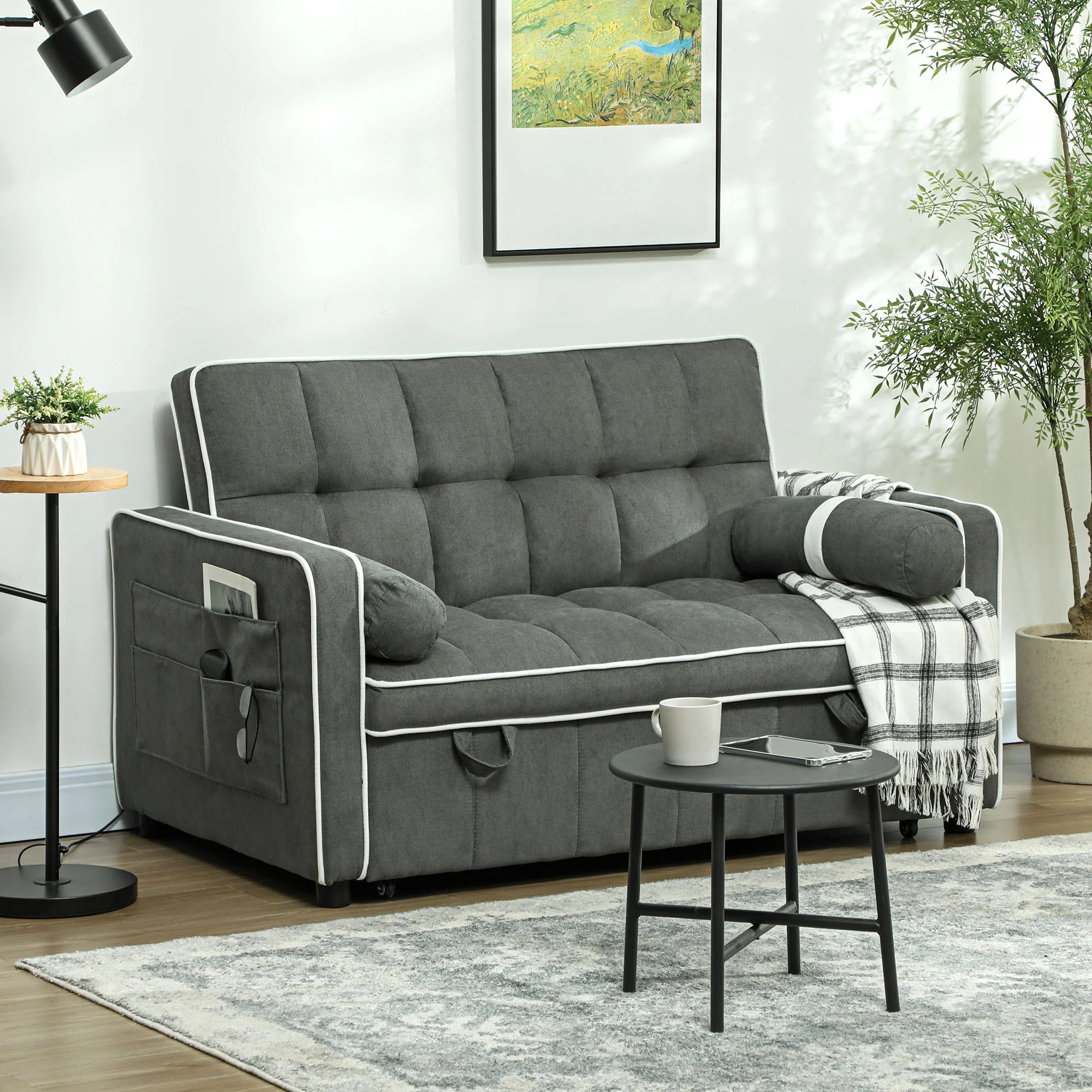 HOMCOM 2 Seater Pull Out Sofa Bed with Adjustable Backrest - Image 2