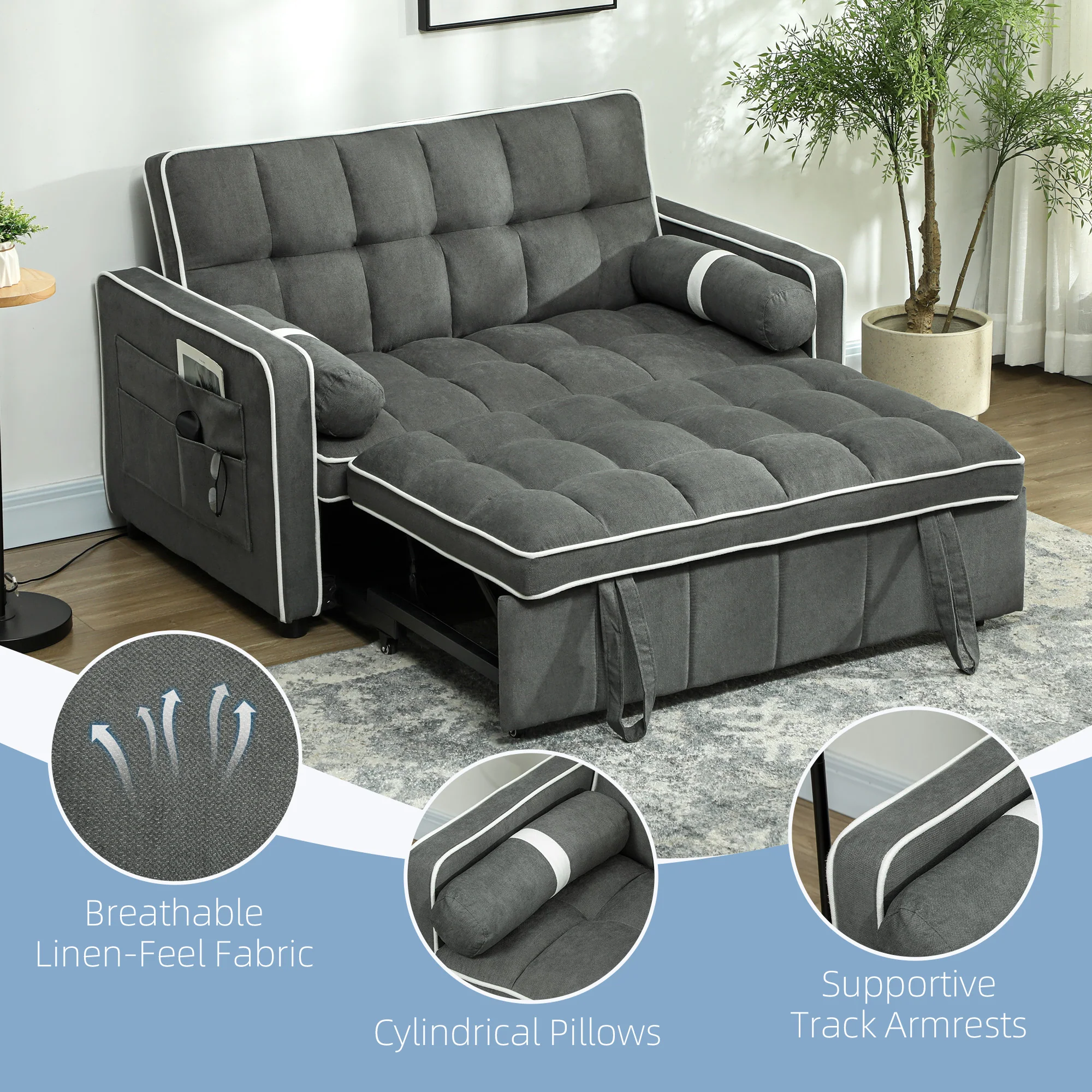HOMCOM 2 Seater Pull Out Sofa Bed with Adjustable Backrest - Image 6