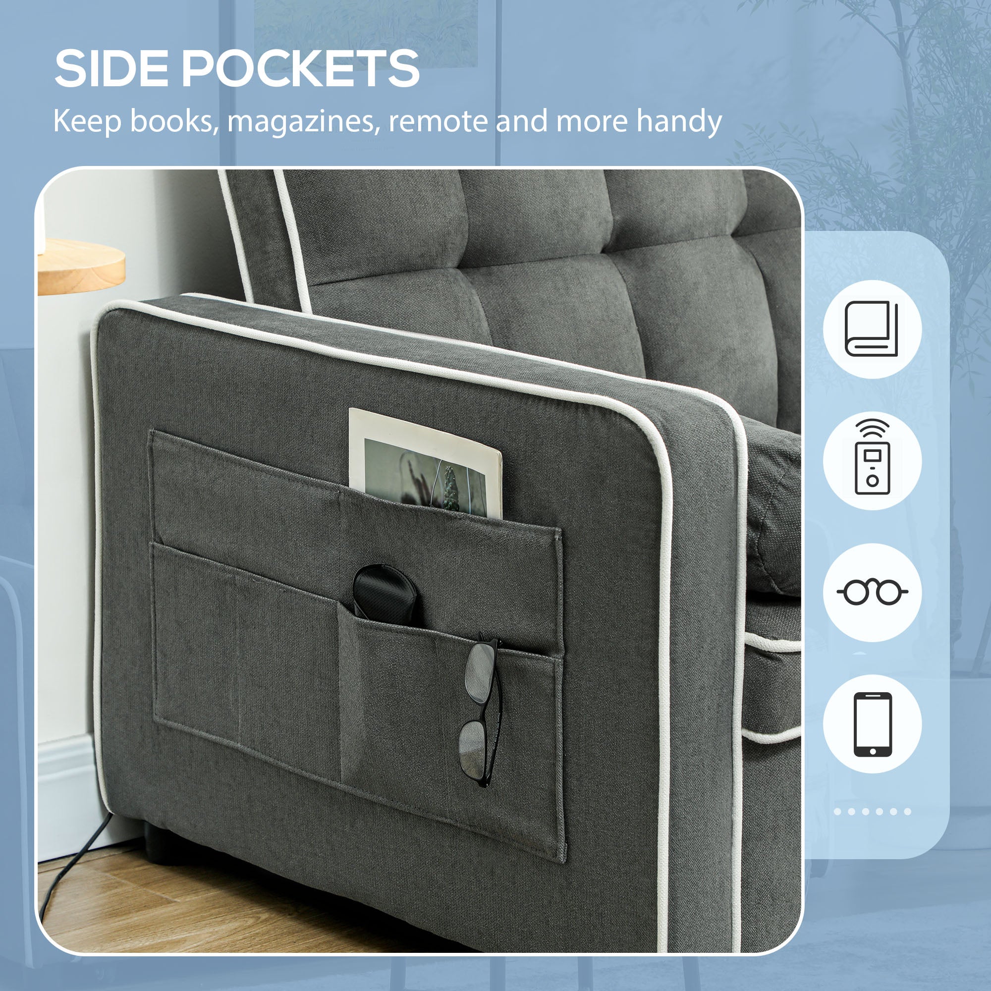 HOMCOM 2 Seater Pull Out Sofa Bed with Adjustable Backrest - Image 7