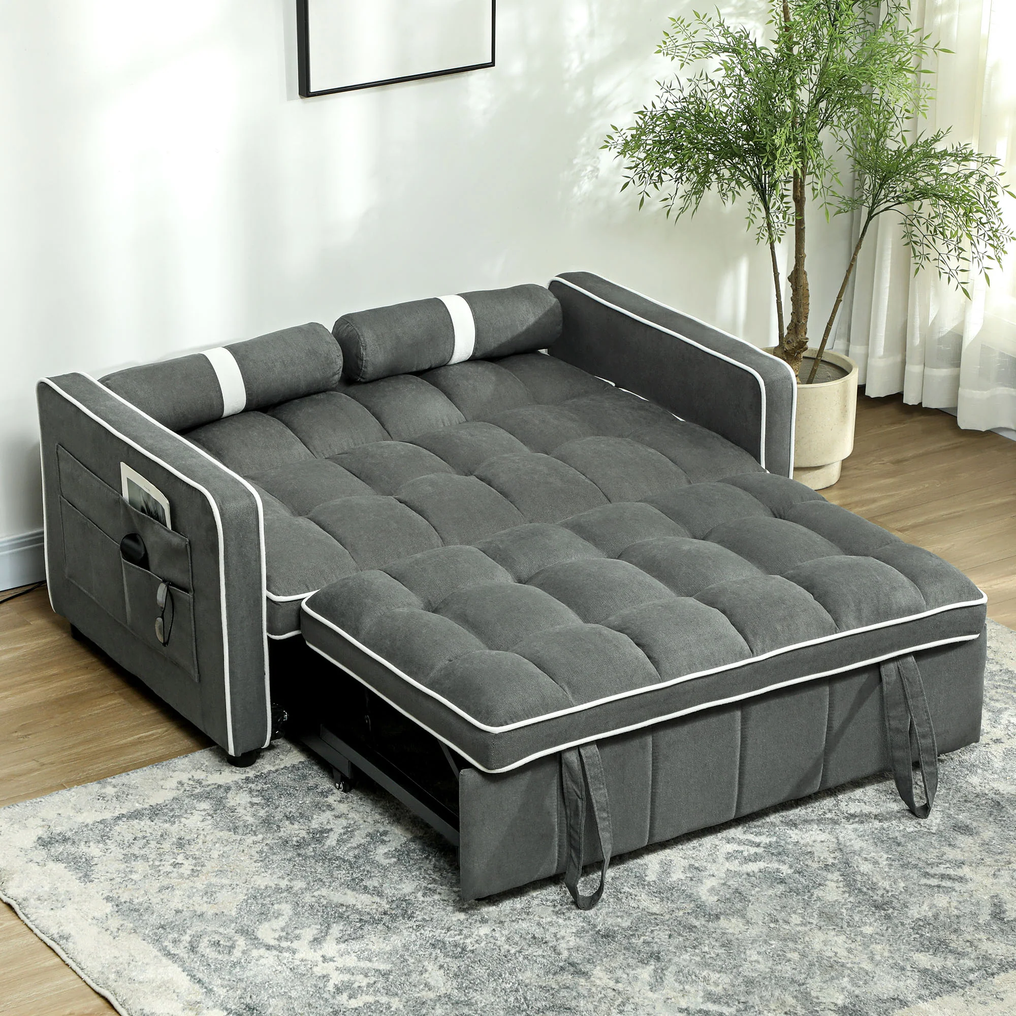 HOMCOM 2 Seater Pull Out Sofa Bed with Adjustable Backrest - Image 8