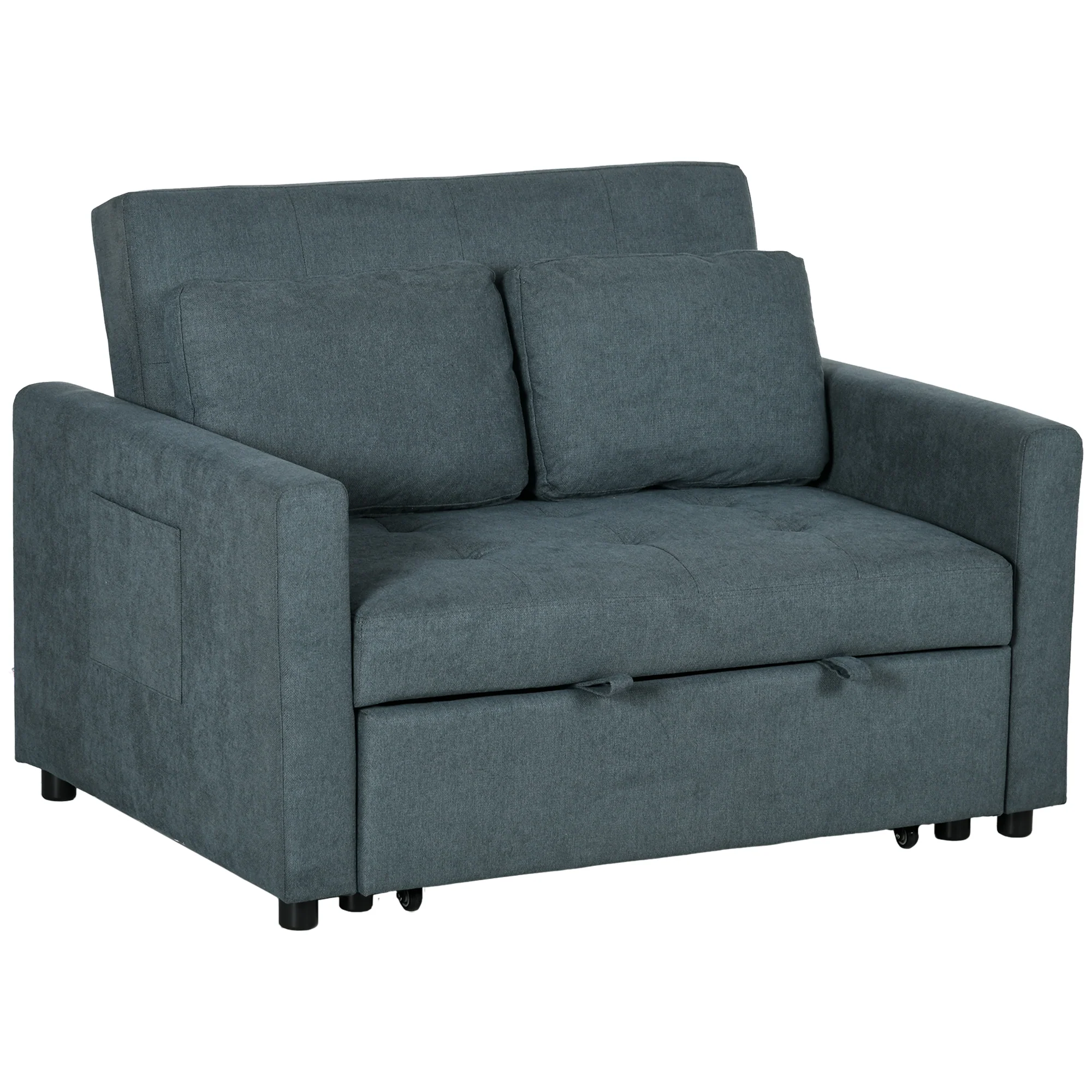 HOMCOM 2 Seater Sofa Bed Convertible Bed Settee With Cushions, Pockets, Grey