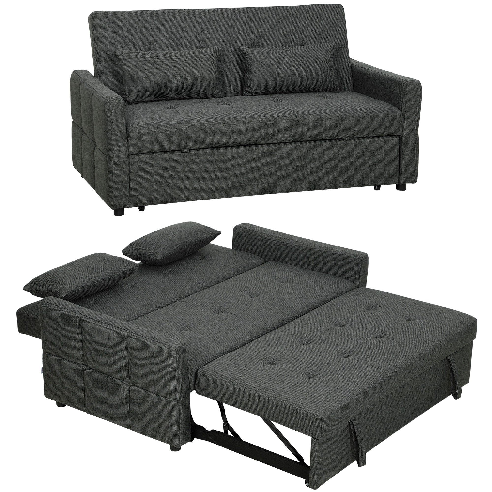 HOMCOM 2 Seater Sofa Bed, Convertible Pull Out Bed Settee, Charcoal Grey