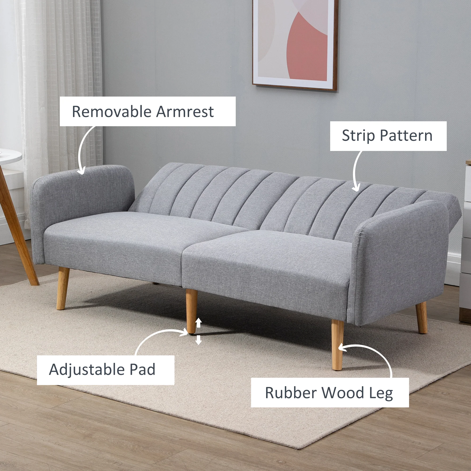 HOMCOM 2 Seater Sofa Bed W/ Adjustable Backrest For Living Room, Guest Room - Image 6