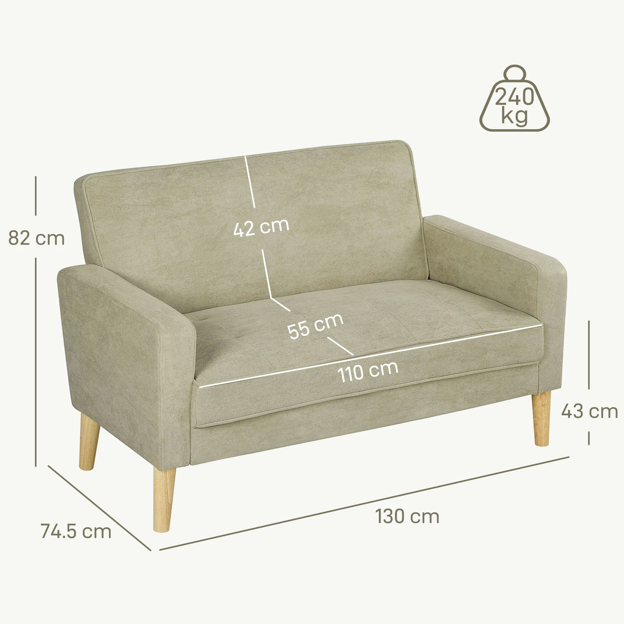 HOMCOM 2 Seater Sofa, Velvet-Feel Upholstered Loveseat For Small Space - Image 5