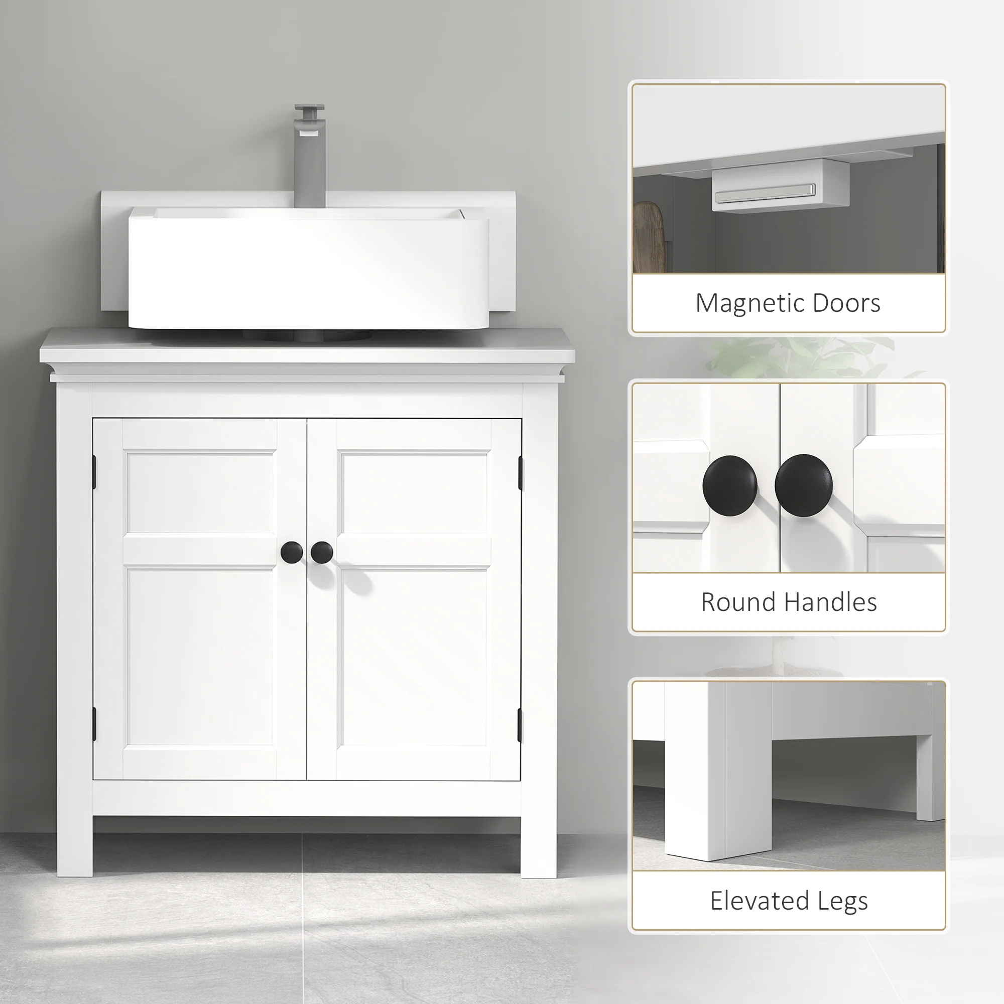 HOMCOM 2-Tier Bathroom Sink Cabinet, Freestanding Storage Cabinet, White - Image 6