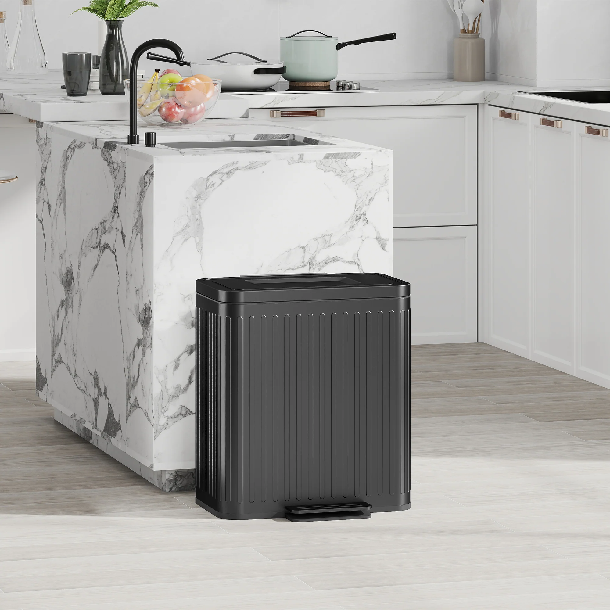 HOMCOM 2 X 20L Double Rubbish Bin, Pedal Bin With Soft-Close Lid, Black - Image 3