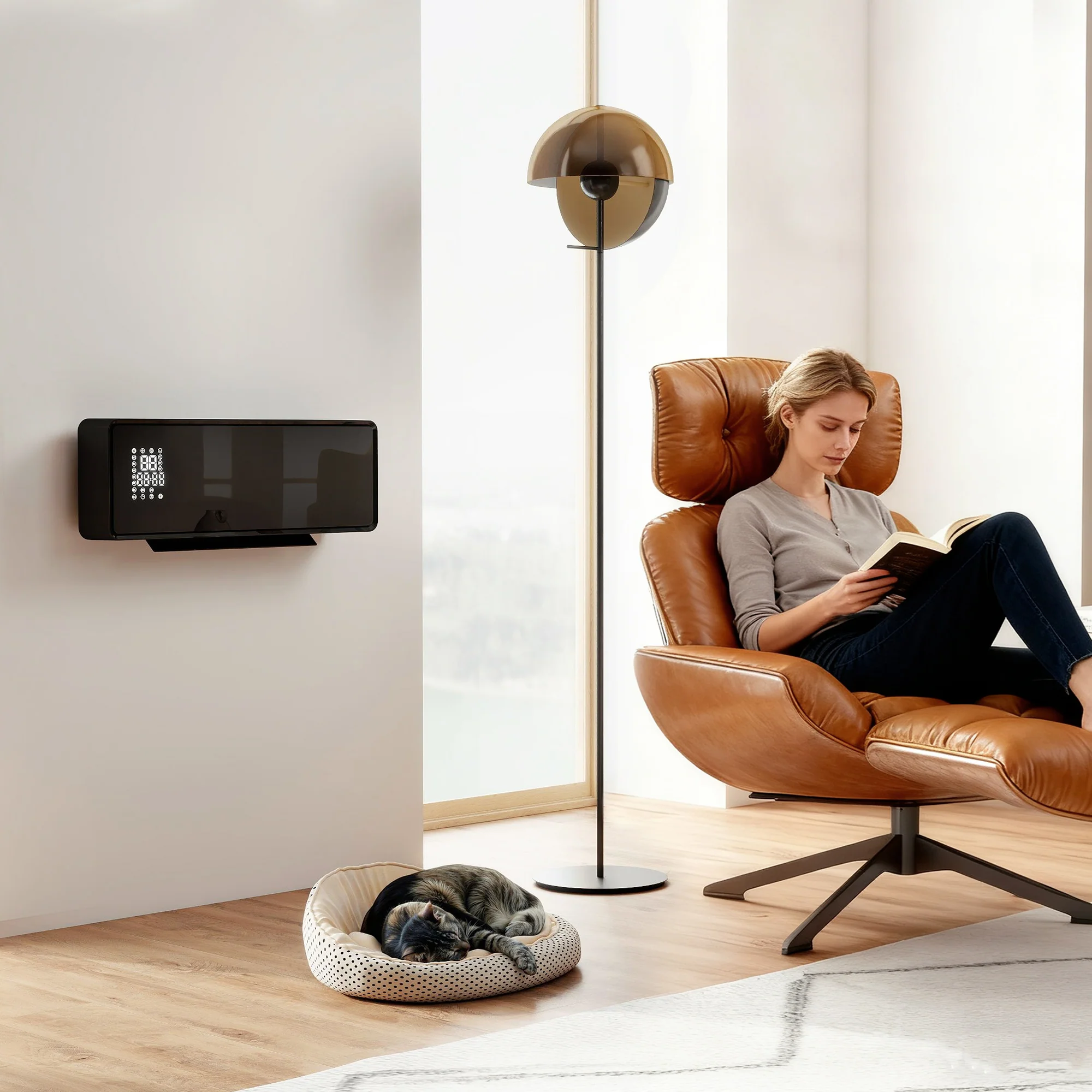 HOMCOM 2000W Ceramic Electric Heater with Fan, Wall Mounted, Black - Image 2