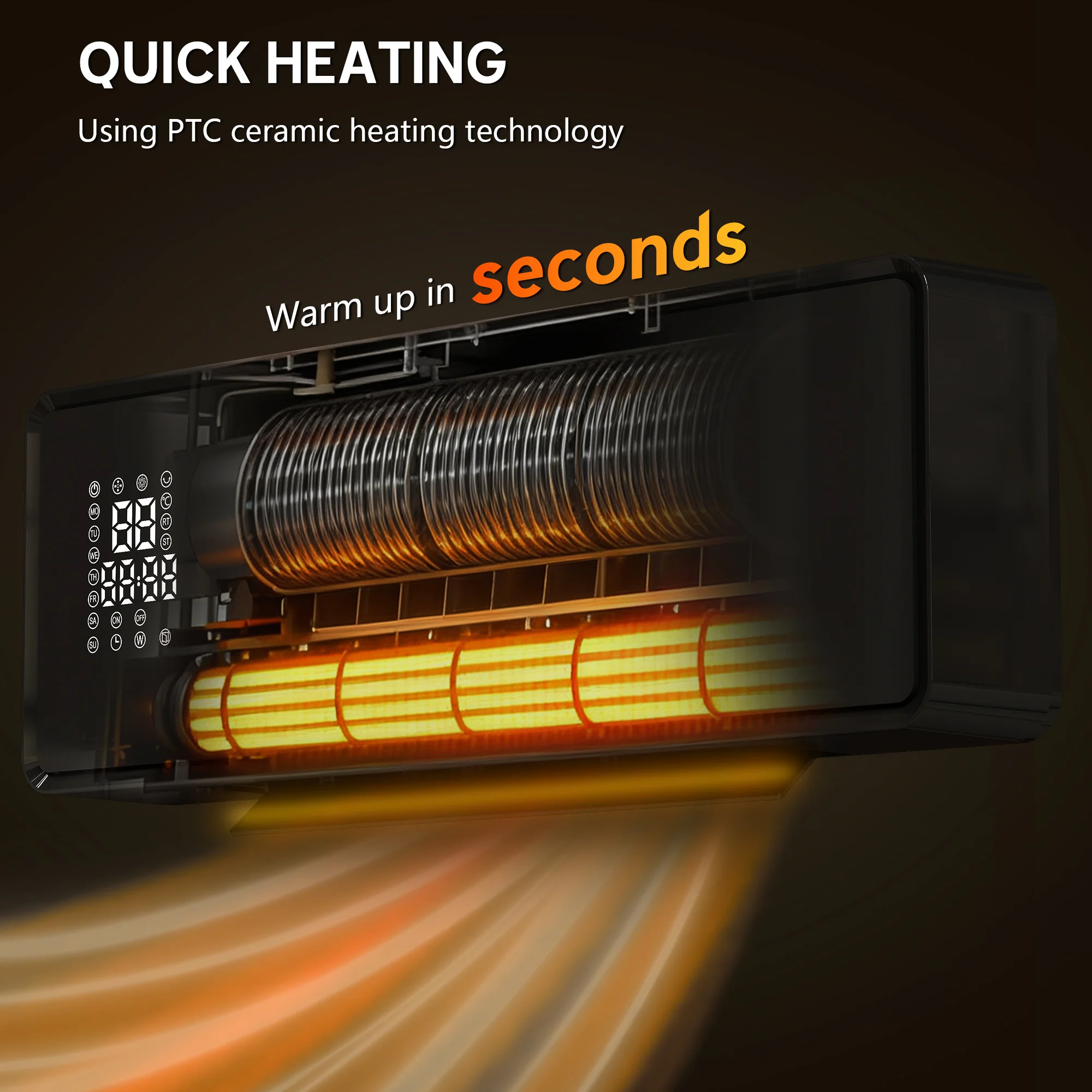 HOMCOM 2000W Ceramic Electric Heater with Fan, Wall Mounted, Black - Image 3