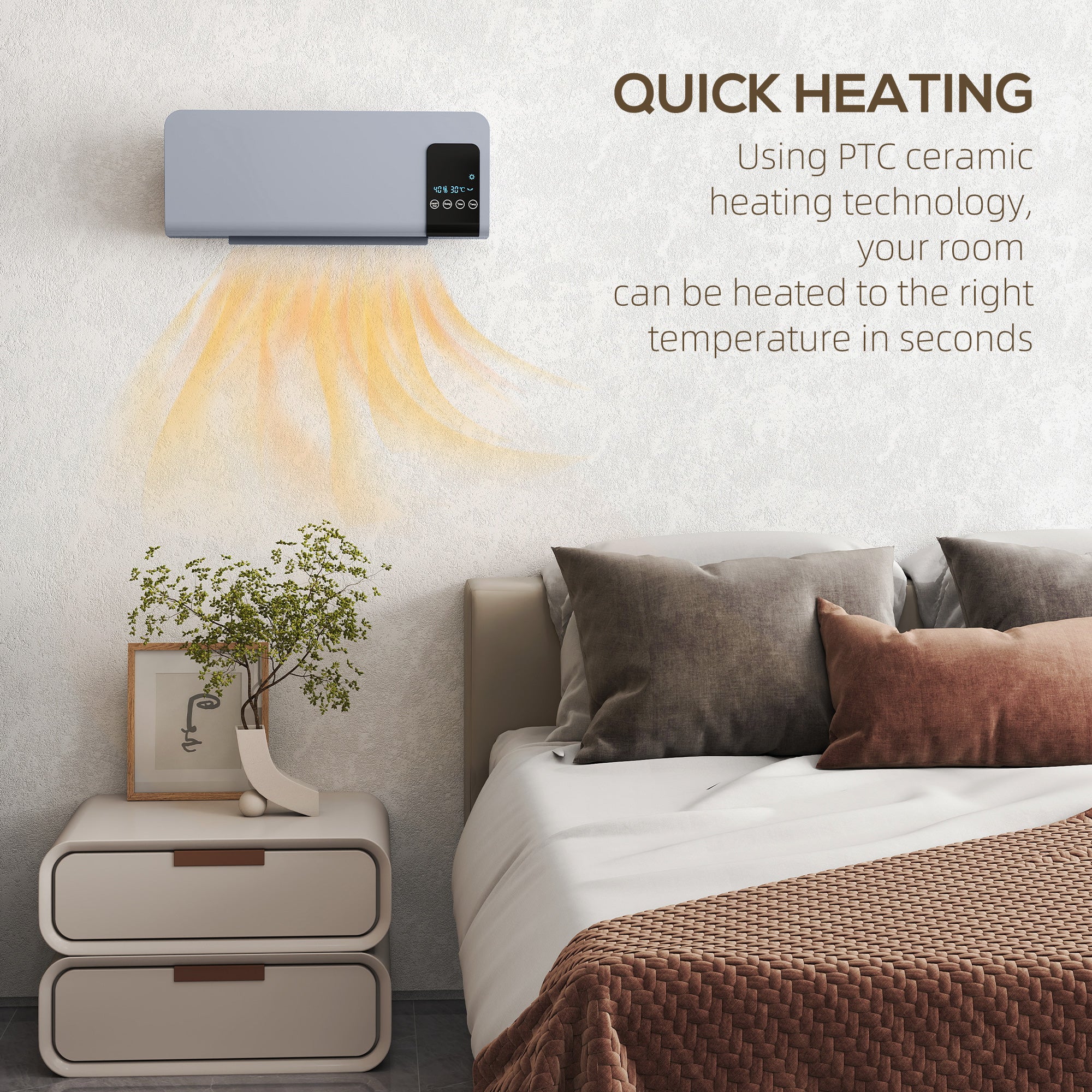 HOMCOM 2000W Wall Mounted Ceramic Heater With Remote Control For Home, Grey - Image 9