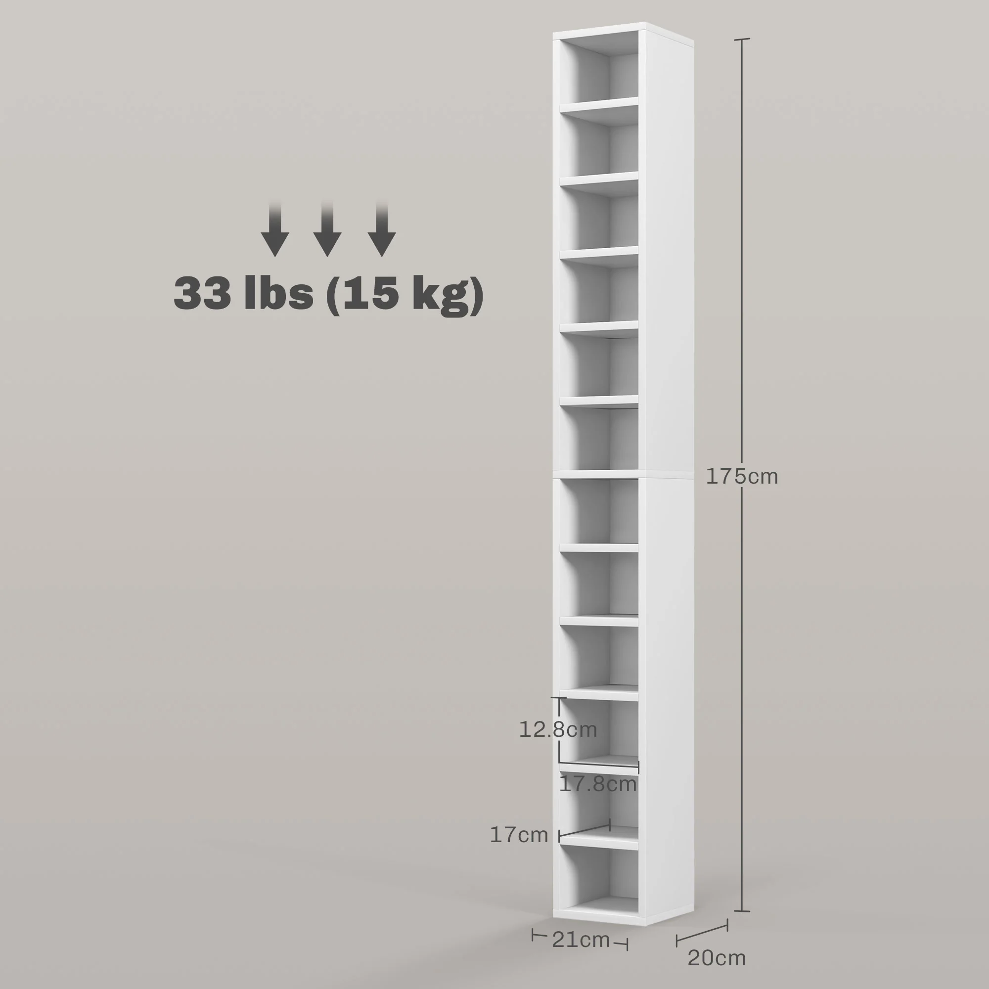 HOMCOM 204 CD Storage Tower Tall Bookcase Bookshelf With 12 Cubes White - Image 6