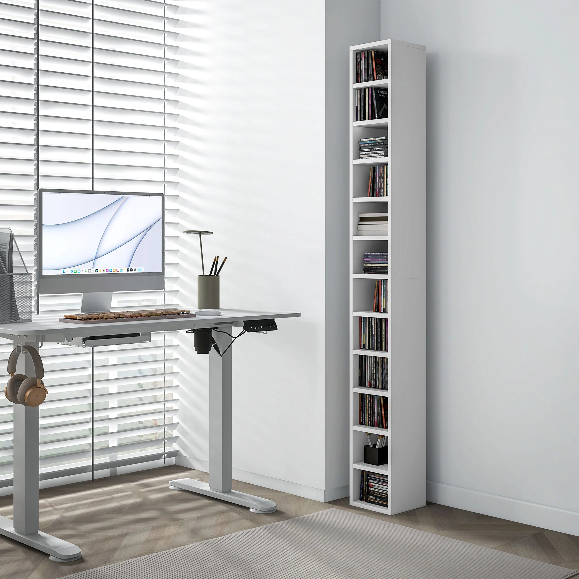 HOMCOM 204 CD Storage Tower Tall Bookcase Bookshelf With 12 Cubes White - Image 8