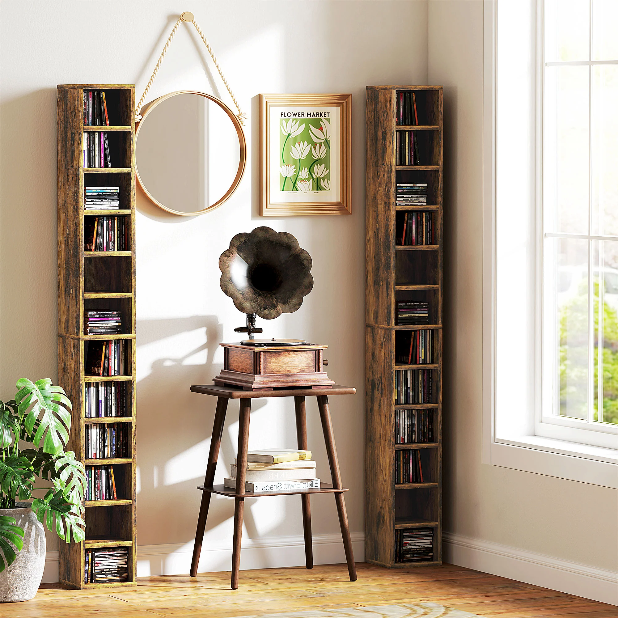 HOMCOM 204 CD Storage Tower Tall Bookcase Bookshelf With Cubes - Image 16
