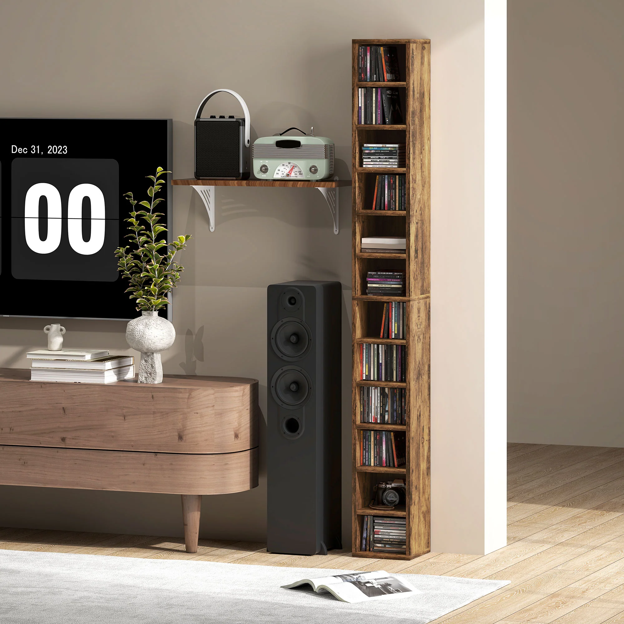 HOMCOM 204 CD Storage Tower Tall Bookcase Bookshelf With Cubes - Image 18