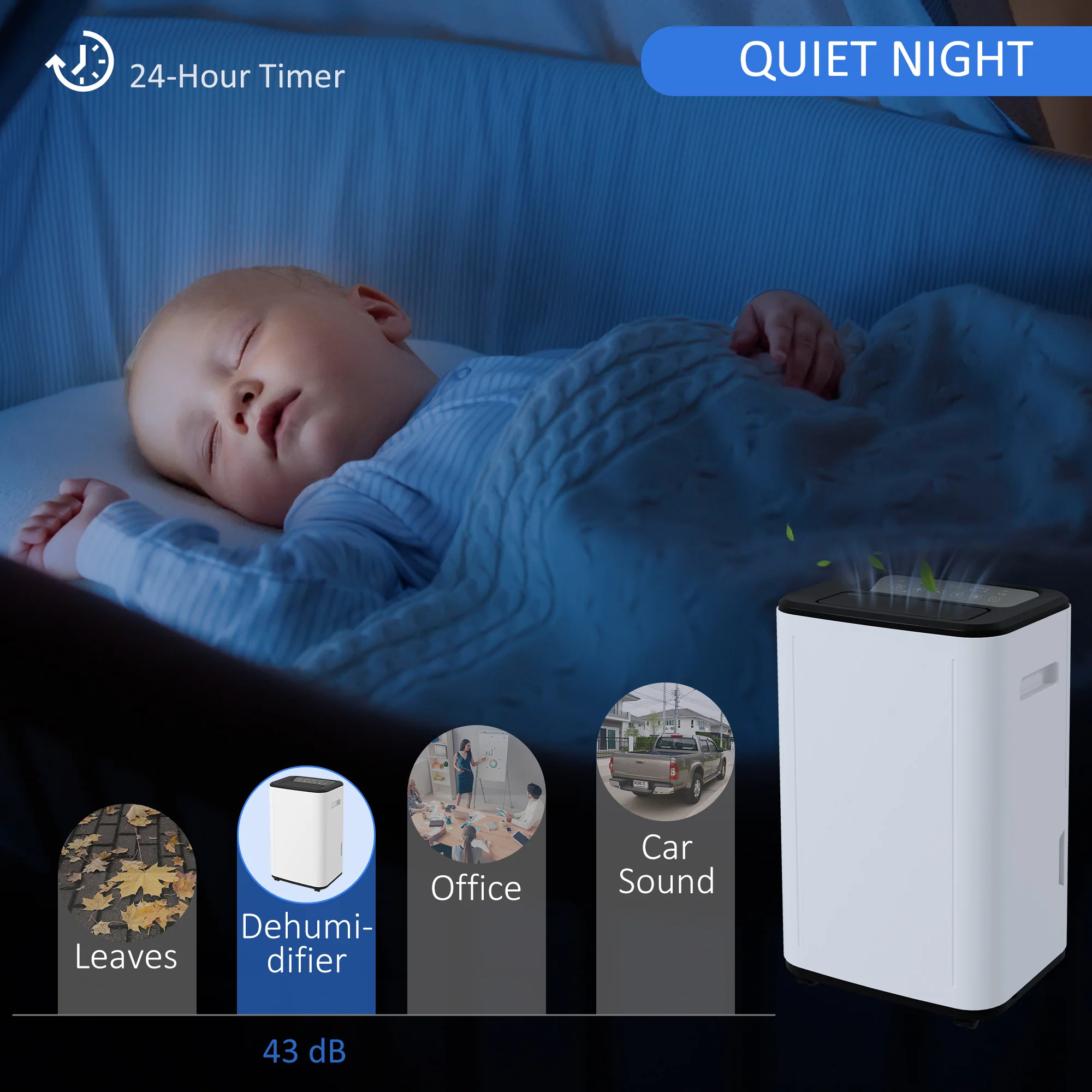 HOMCOM 20L/Day 6L Dehumidifier, Portable Quiet Air Dehumidifier For Laundry - Image 6