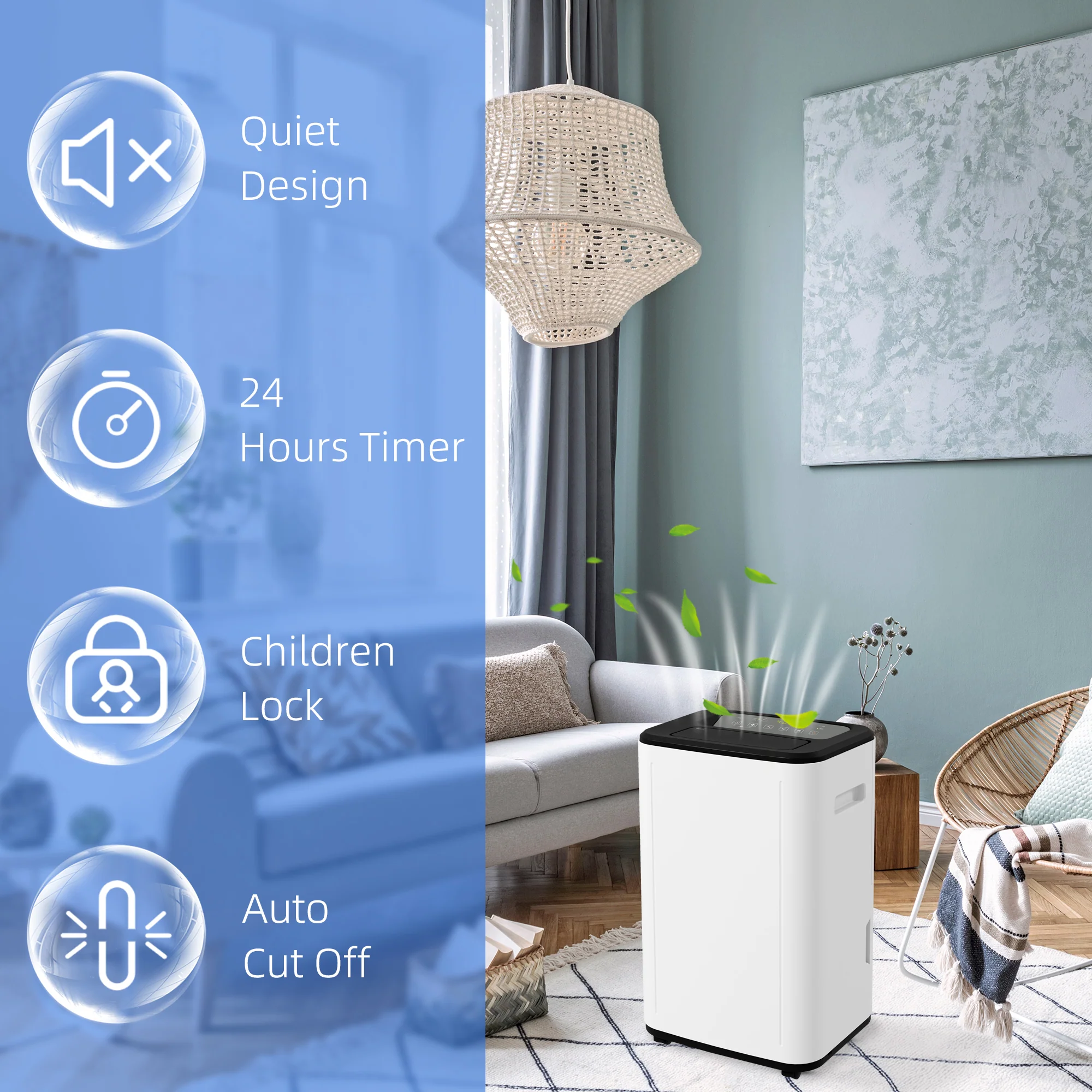 HOMCOM 20L/Day 6L Dehumidifier, Portable Quiet Air Dehumidifier For Laundry - Image 7