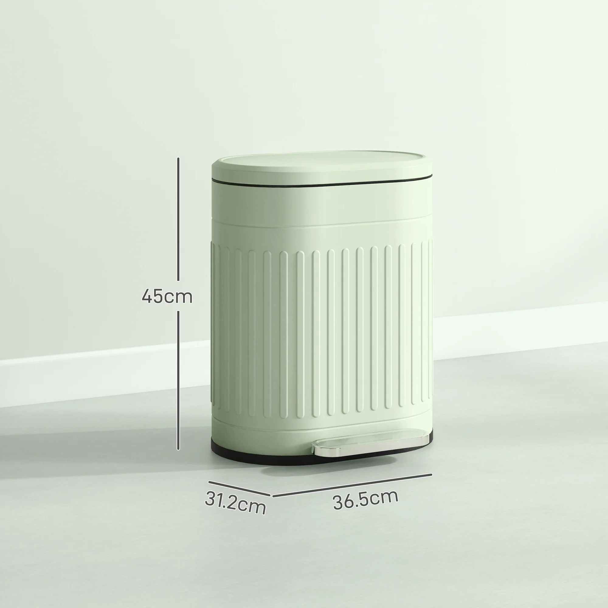 HOMCOM 20L Pedal Bin, Metal Kitchen Bin with Soft-close Lid, Light Green - Image 5