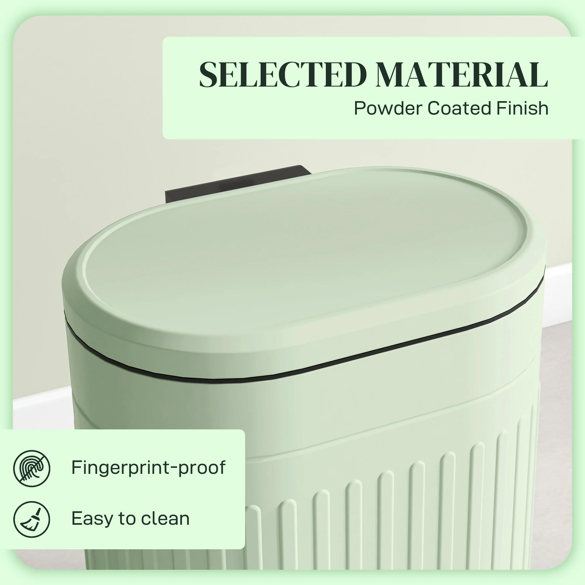 HOMCOM 20L Pedal Bin, Metal Kitchen Bin with Soft-close Lid, Light Green - Image 6