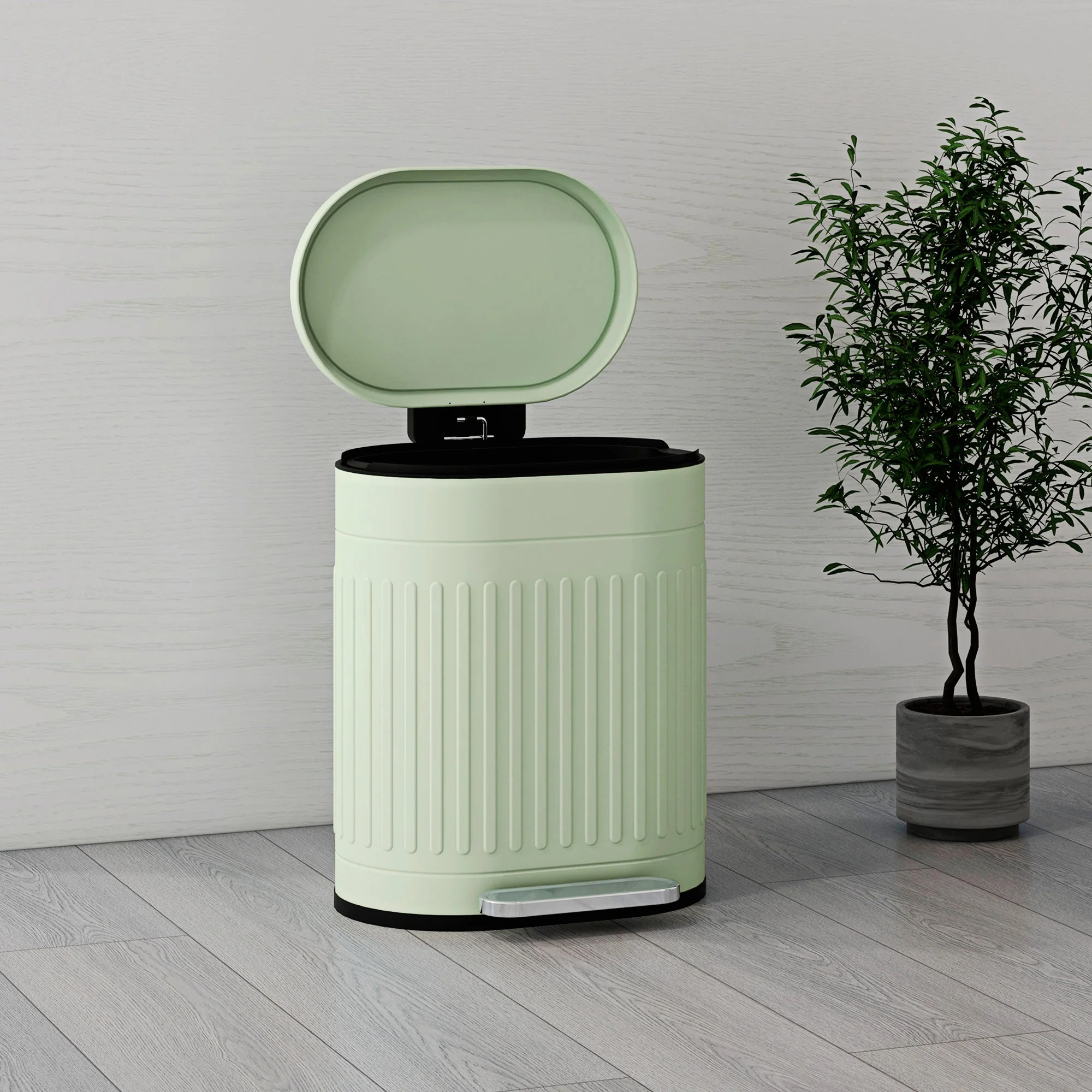 HOMCOM 20L Pedal Bin, Metal Kitchen Bin with Soft-close Lid, Light Green - Image 8
