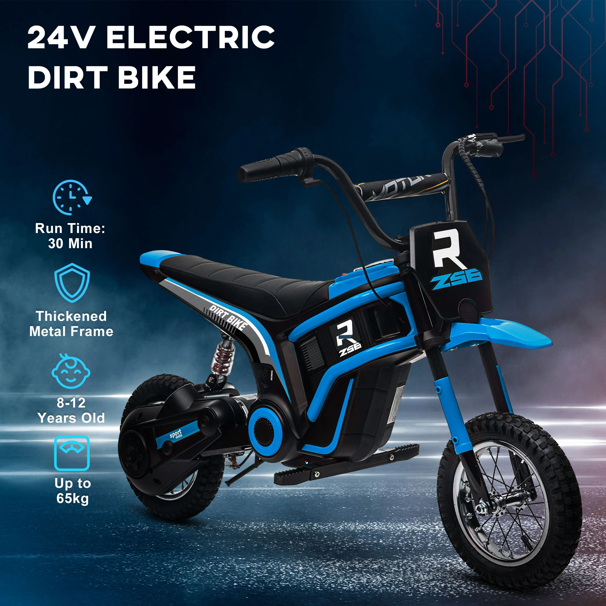 HOMCOM 24V Kids Electric Motorbike With Twist Grip Throttle, Music, Horn - Blue - Image 6