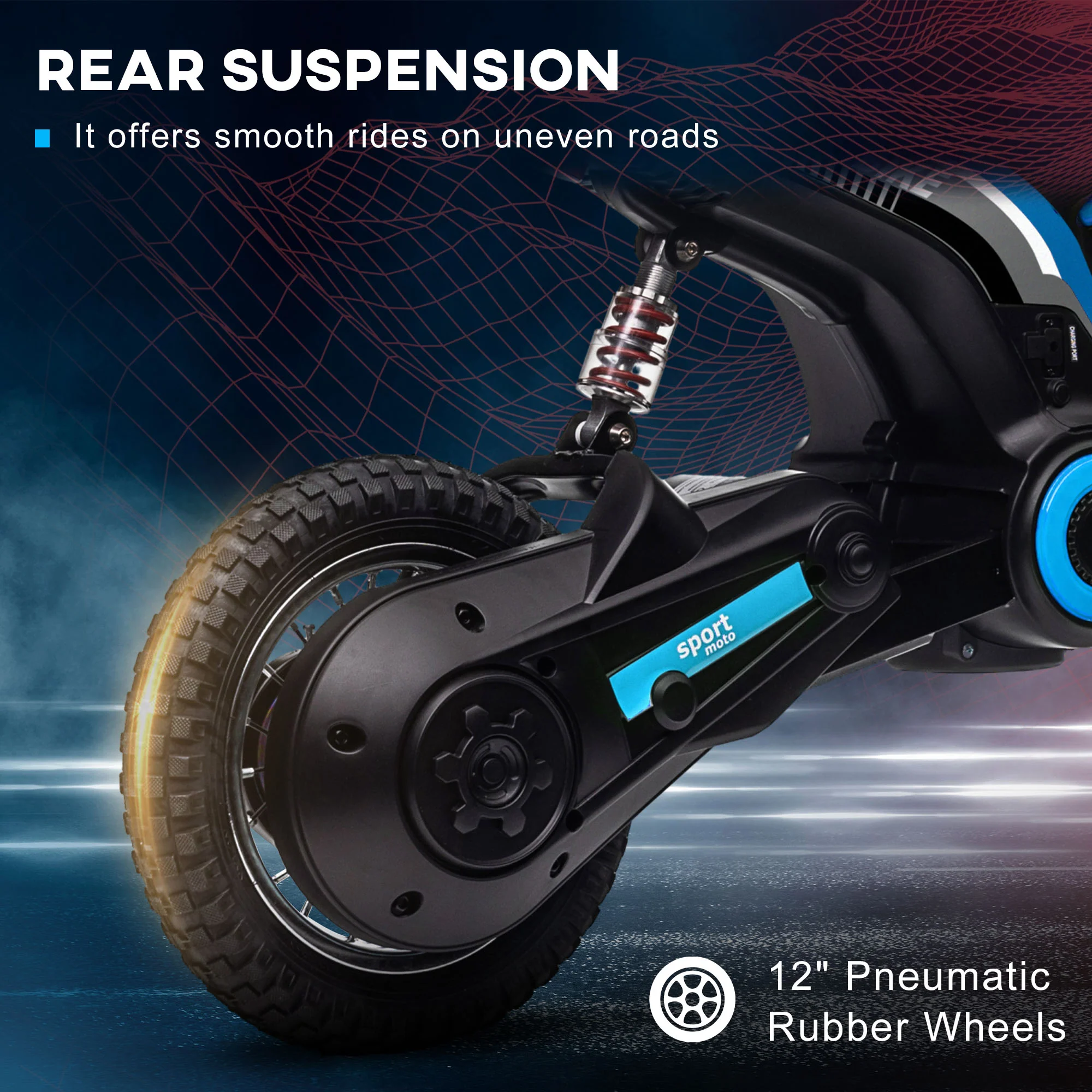 HOMCOM 24V Kids Electric Motorbike With Twist Grip Throttle, Music, Horn - Blue - Image 8