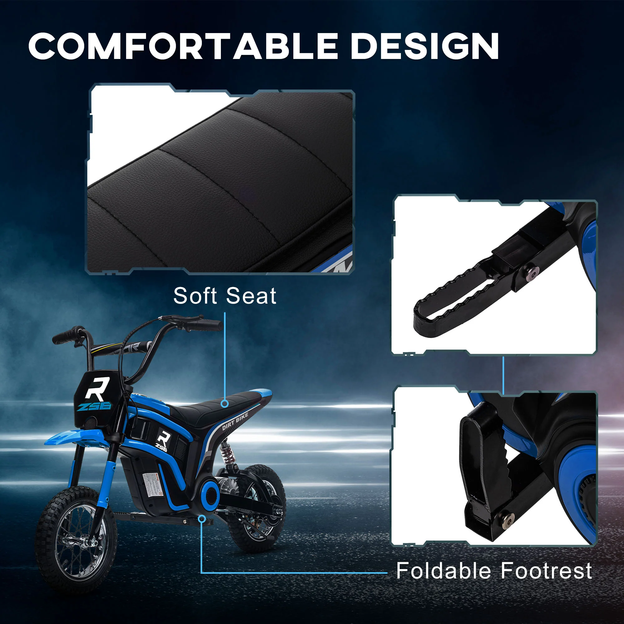 HOMCOM 24V Kids Electric Motorbike With Twist Grip Throttle, Music, Horn - Blue - Image 9