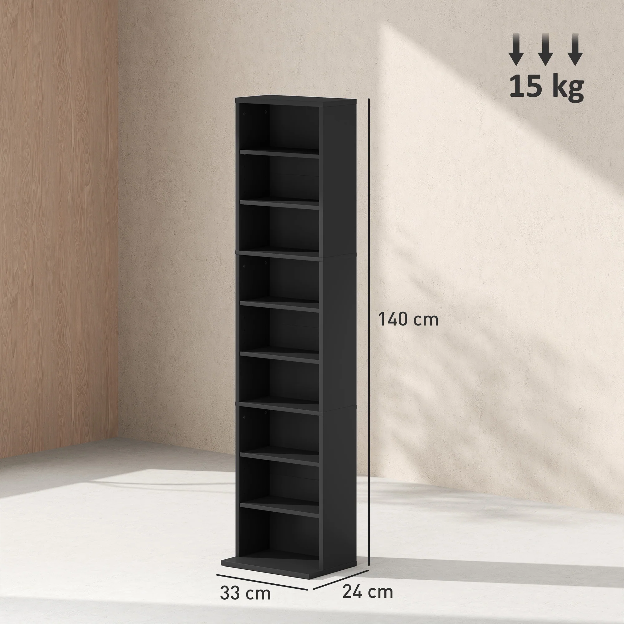 HOMCOM 260 CD Storage Unit 120 DVD Storage Tower with 9 Compartments - Image 5