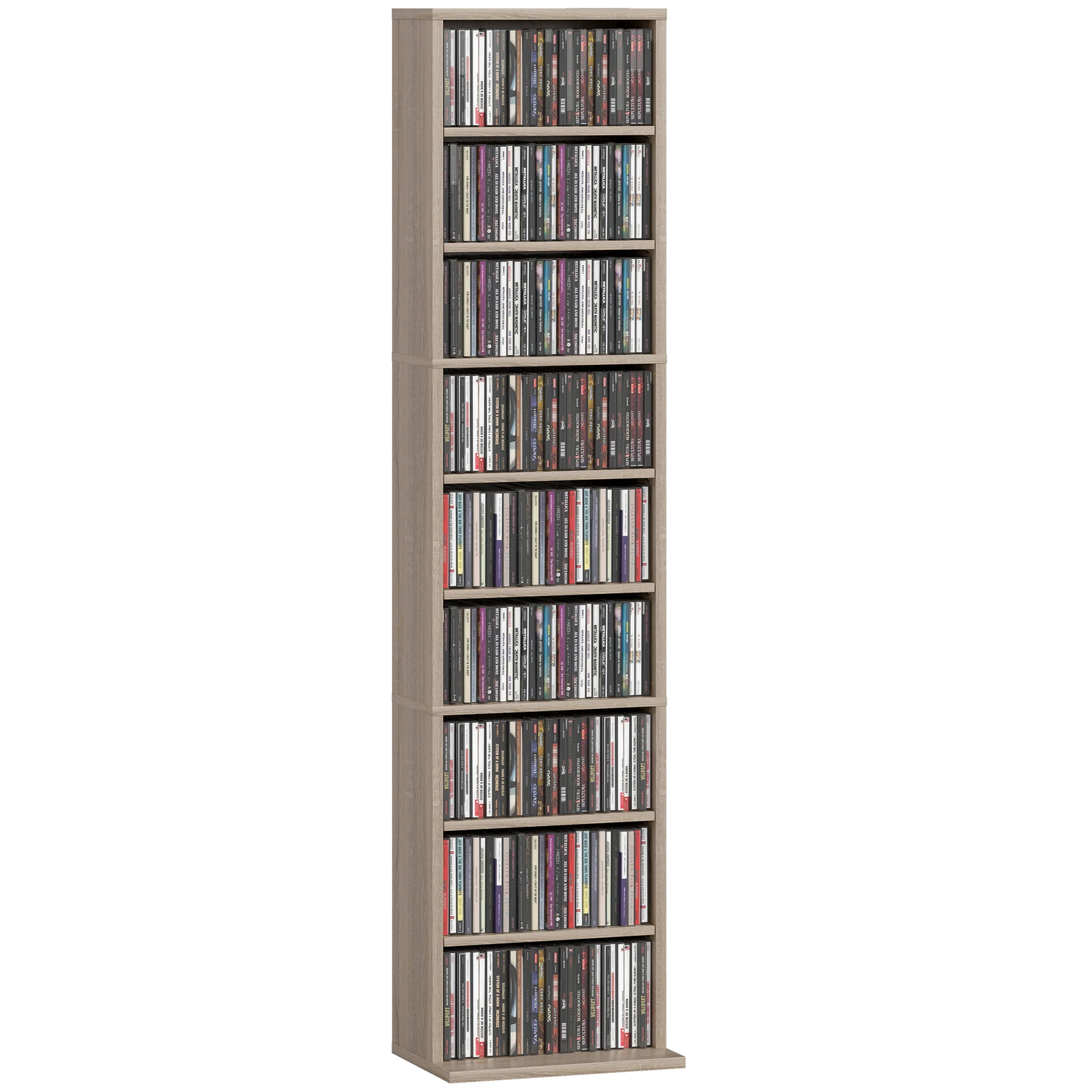 HOMCOM 260 CD Storage Unit 120 DVD Storage Tower with 9 Compartments Natural