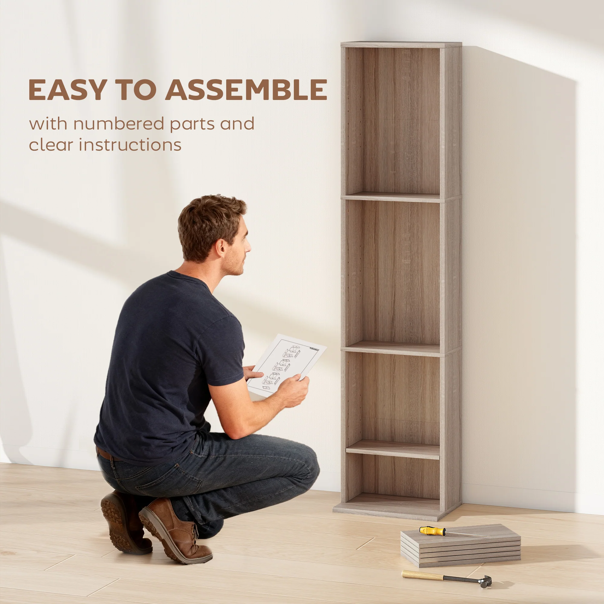 HOMCOM 260 CD Storage Unit 120 DVD Storage Tower with 9 Compartments Natural - Image 7