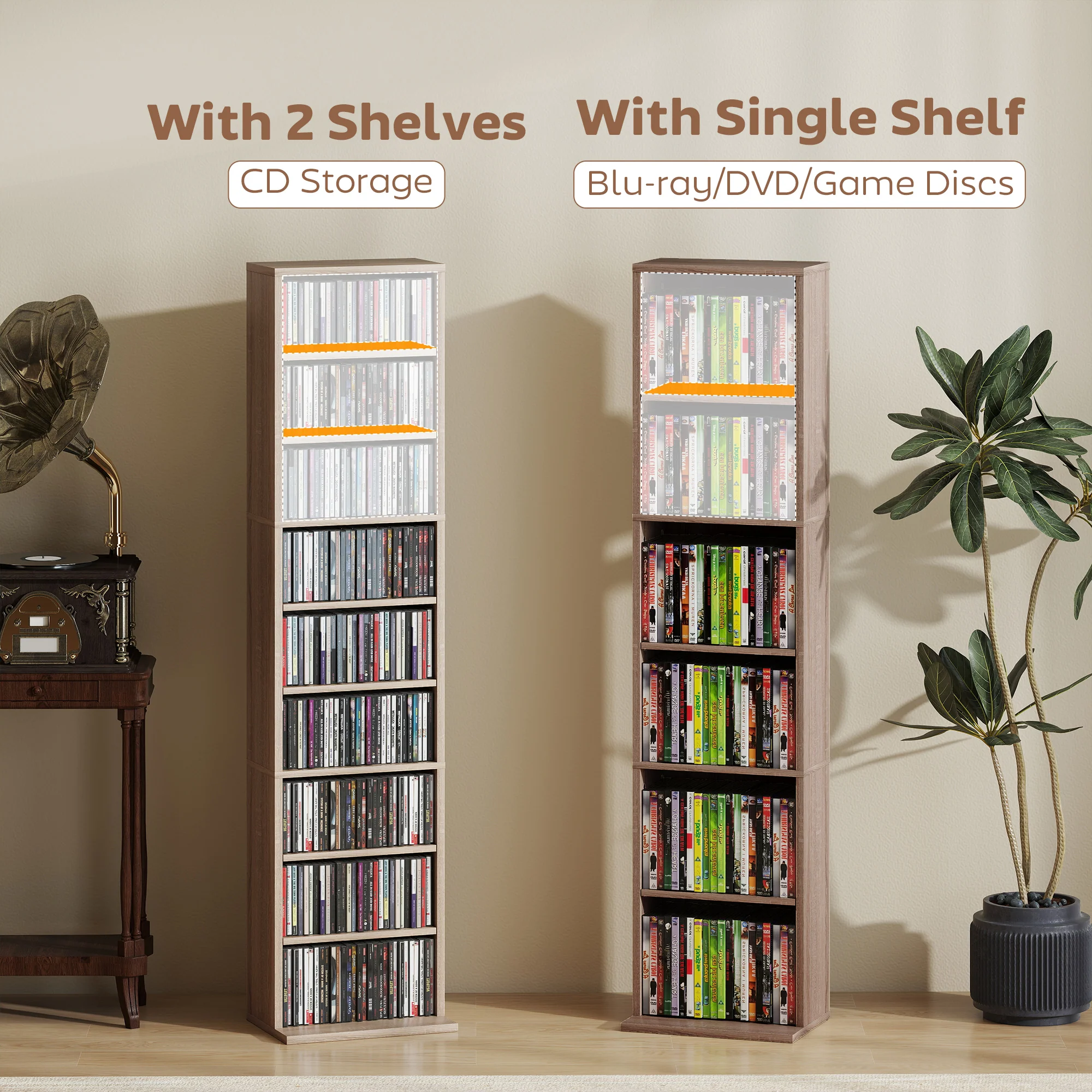 HOMCOM 260 CD Storage Unit 120 DVD Storage Tower with 9 Compartments Natural - Image 8