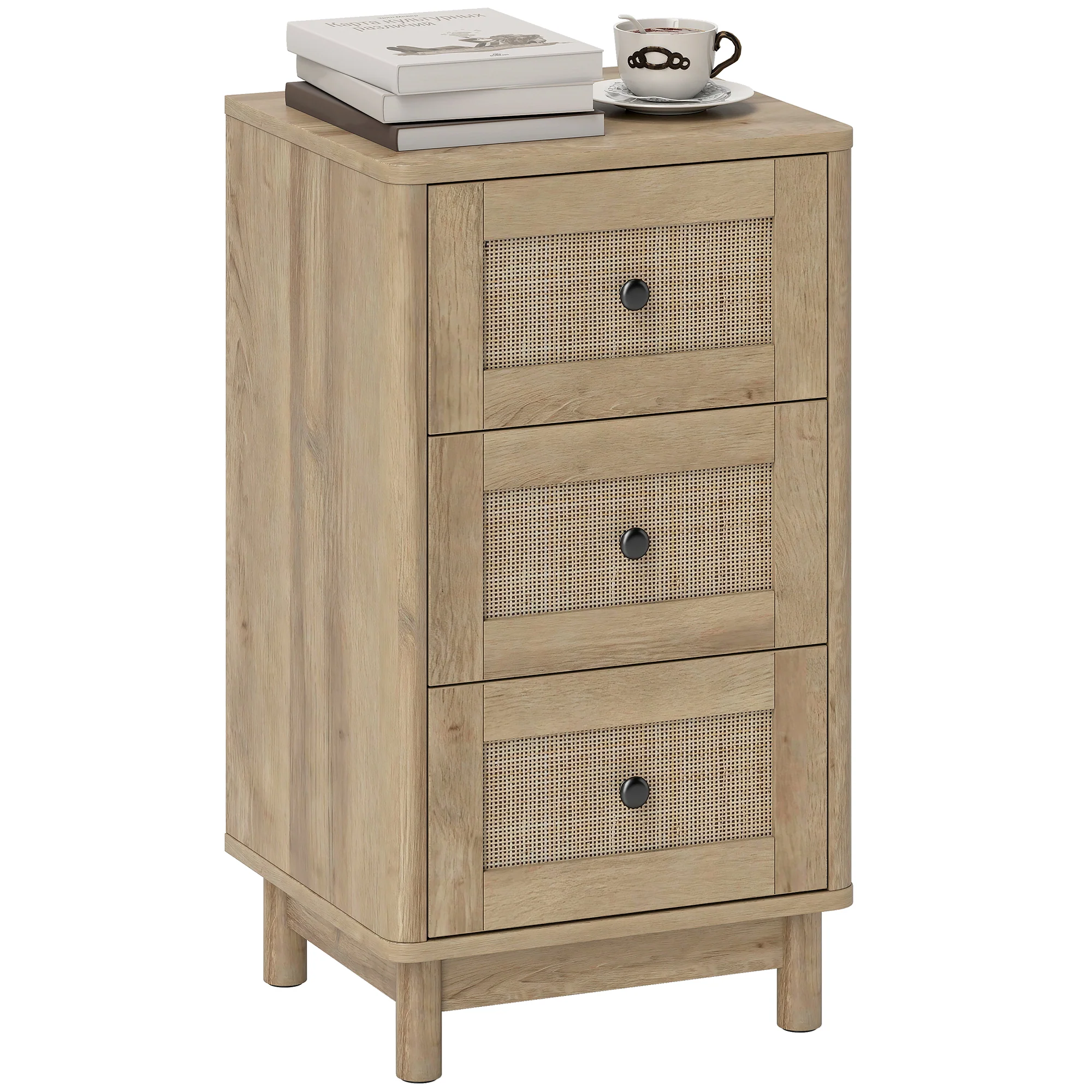 HOMCOM 3 Drawer Chest Of Drawers, Storage Unit For Living Room, Oak