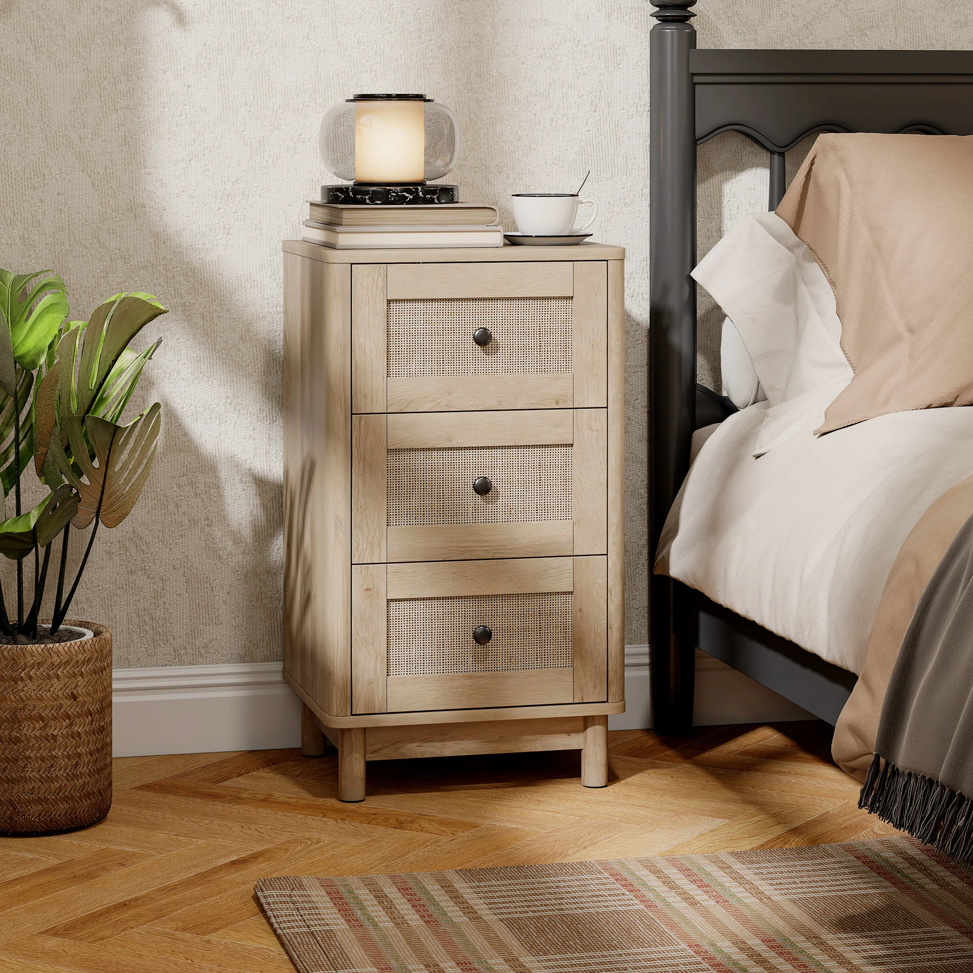 HOMCOM 3 Drawer Chest Of Drawers, Storage Unit For Living Room, Oak - Image 2