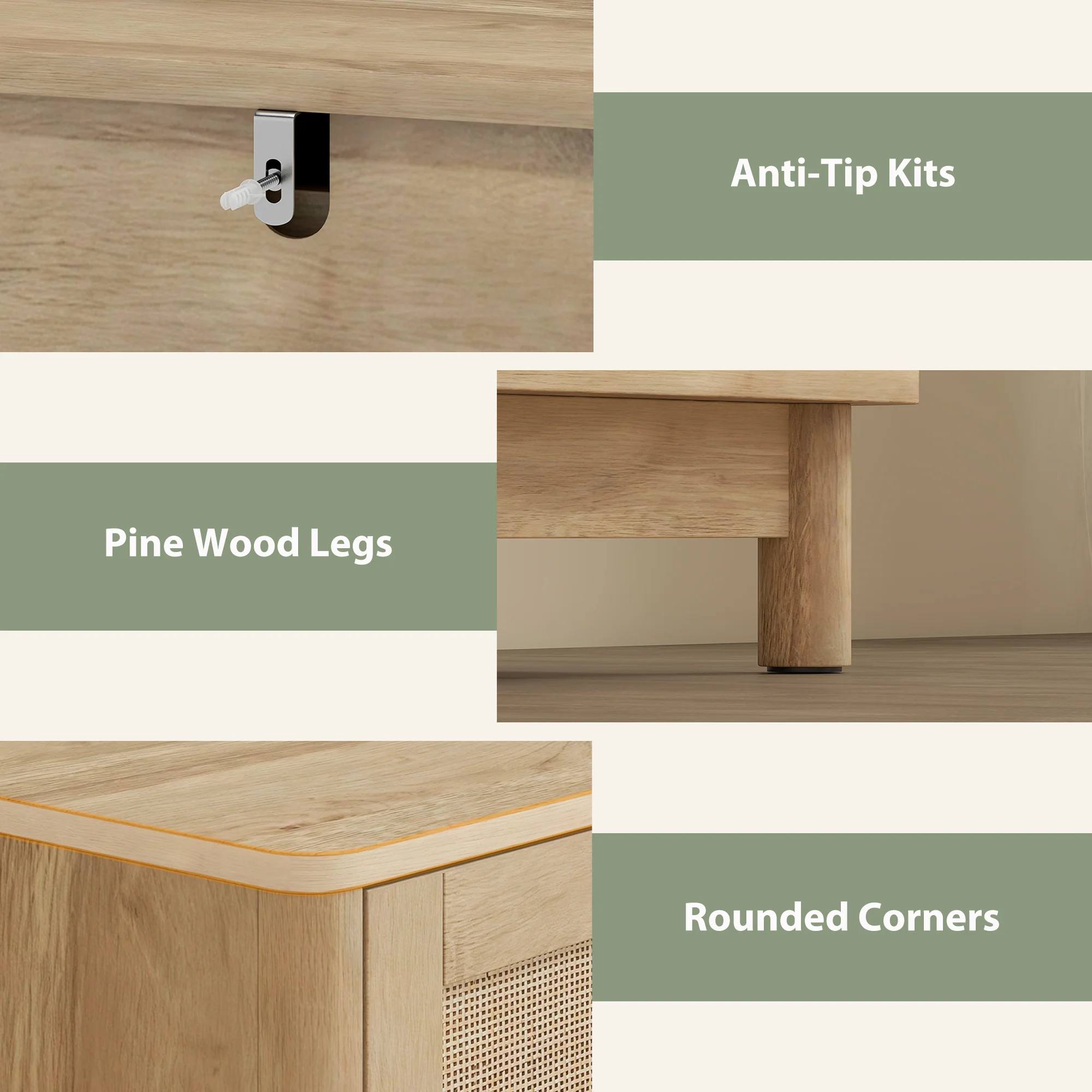 HOMCOM 3 Drawer Chest Of Drawers, Wide Storage Unit For Living Room, Oak - Image 6
