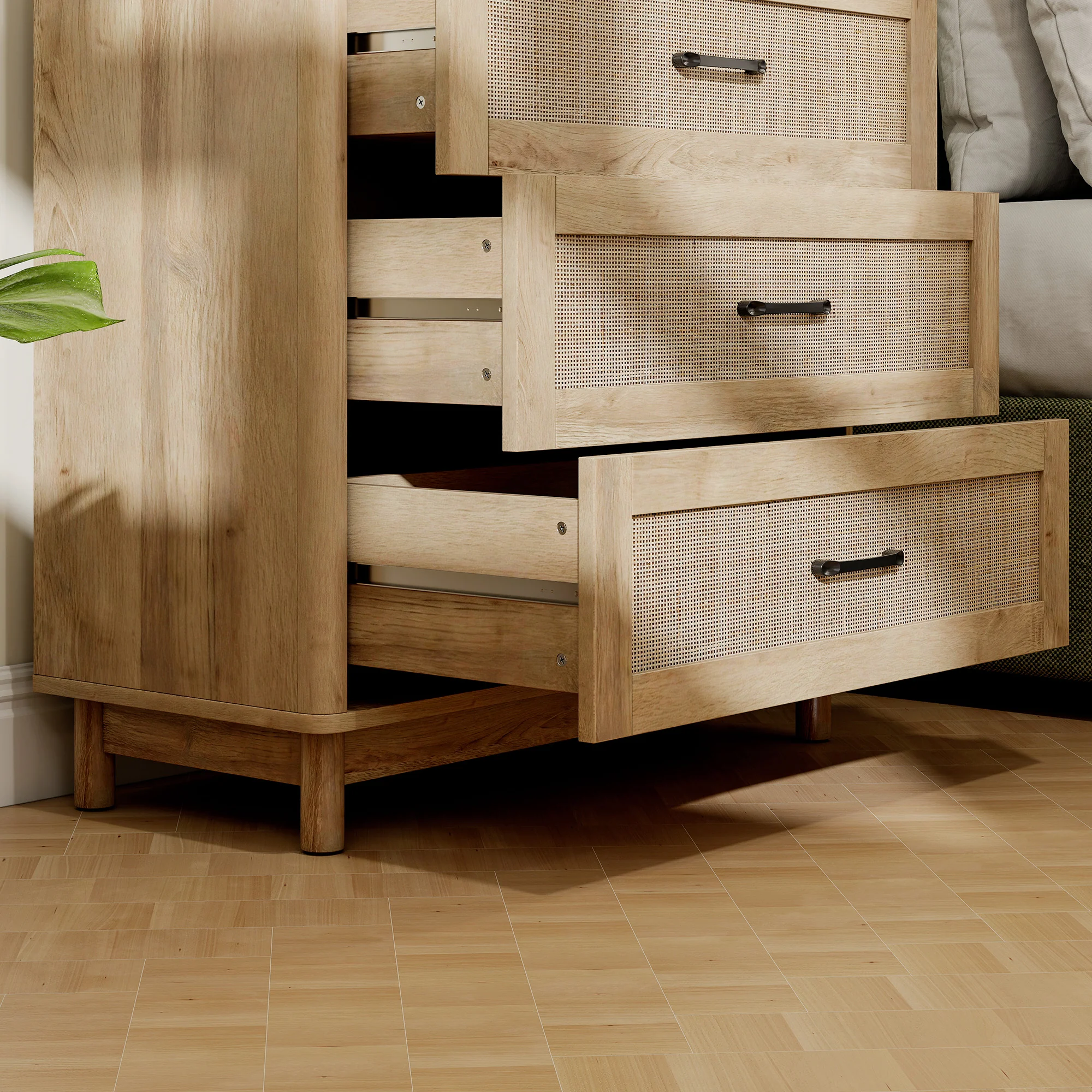 HOMCOM 3 Drawer Chest Of Drawers, Wide Storage Unit For Living Room, Oak - Image 9