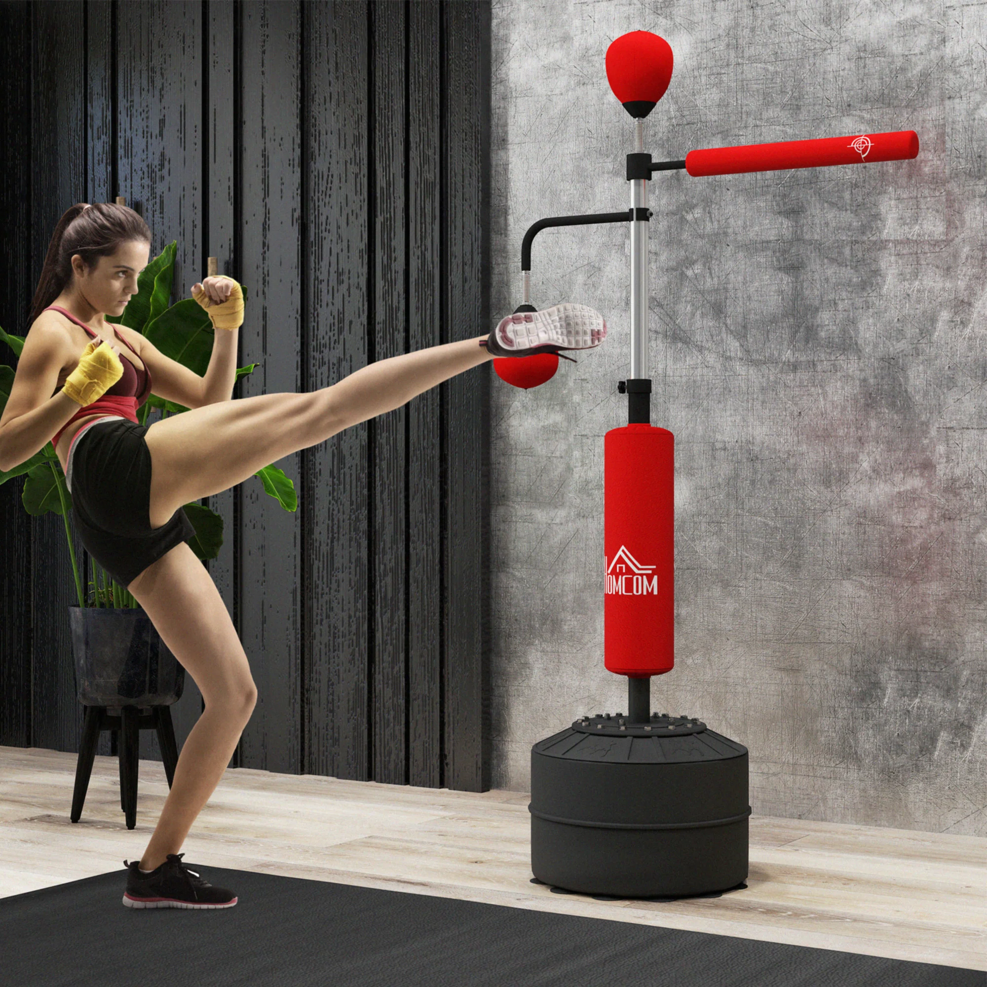 HOMCOM 3-in-1 Punching Bag with 2 Speedballs, 360° Reflex Bar, Red - Image 2