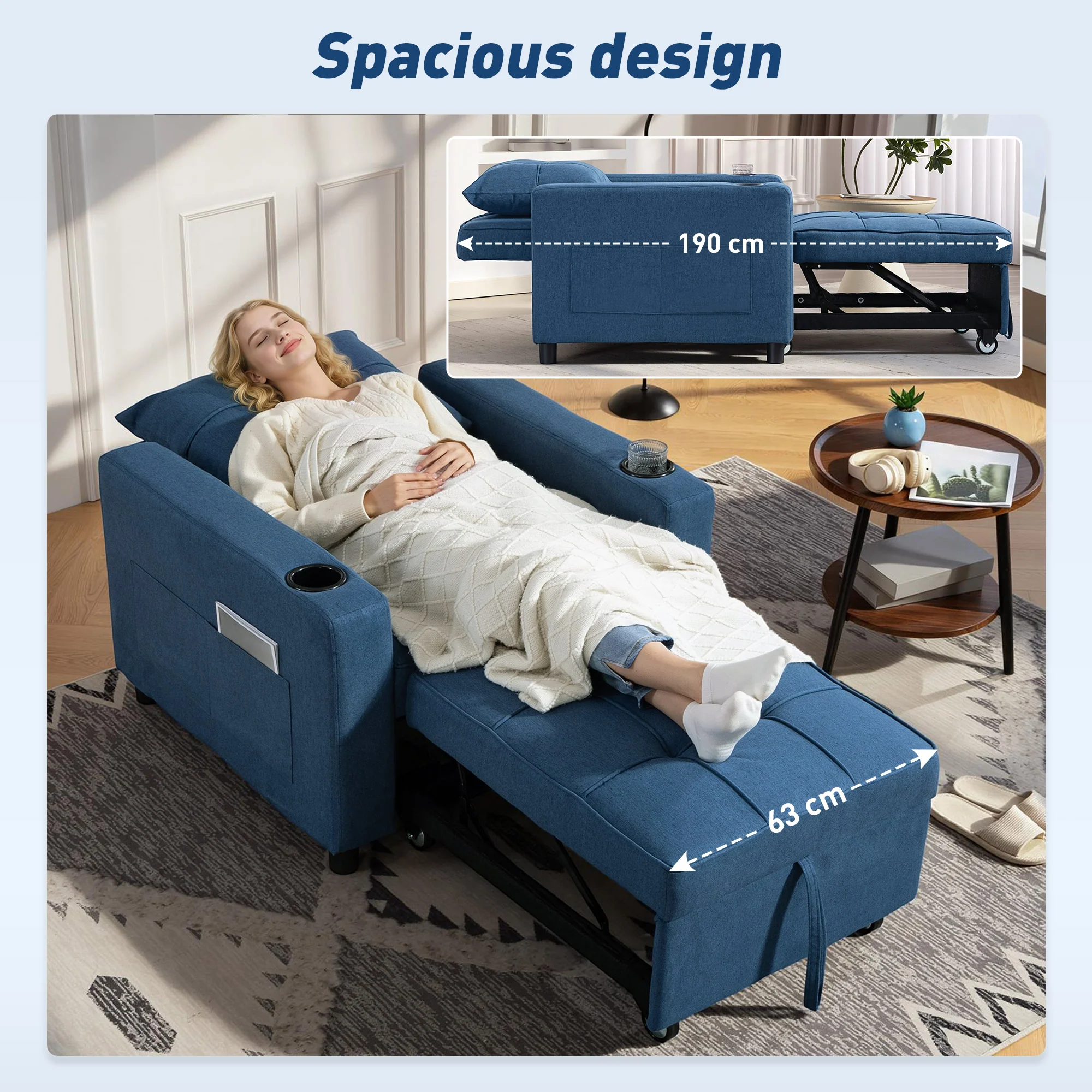 HOMCOM 3-in-1 Sofa Bed, Convertible Sleeper Chair With Adjustable Backrest - Image 6