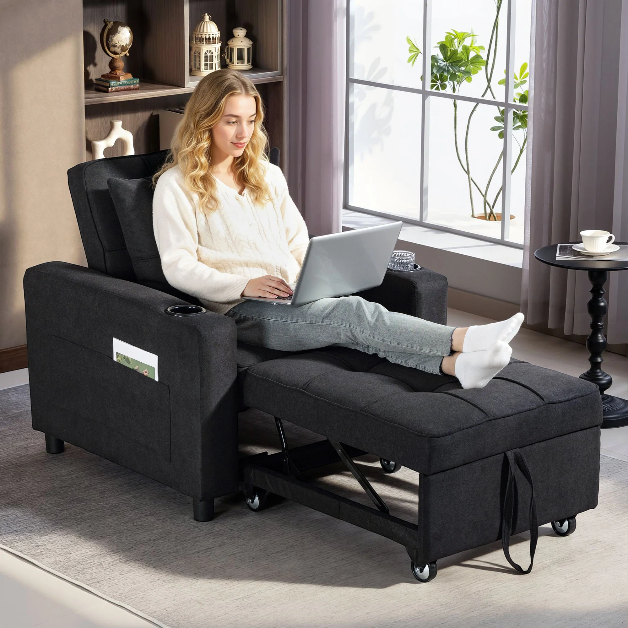 HOMCOM 3-in-1 Sofa Bed, Convertible Sleeper Chair With Adjustable Backrest - Image 2