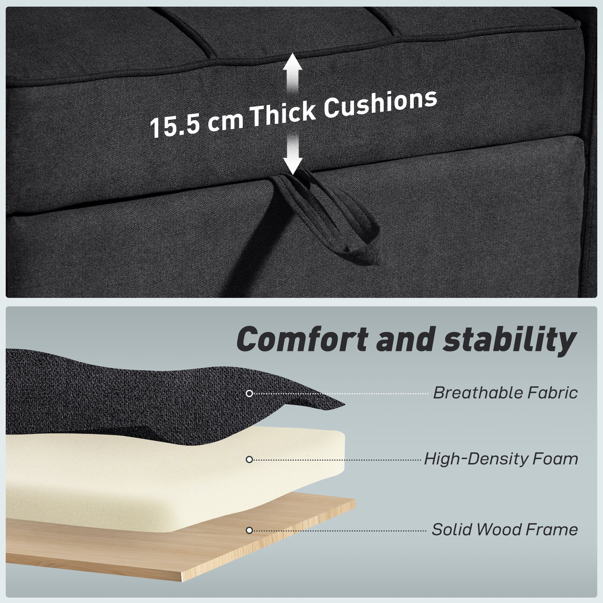 HOMCOM 3-in-1 Sofa Bed, Convertible Sleeper Chair With Adjustable Backrest - Image 7