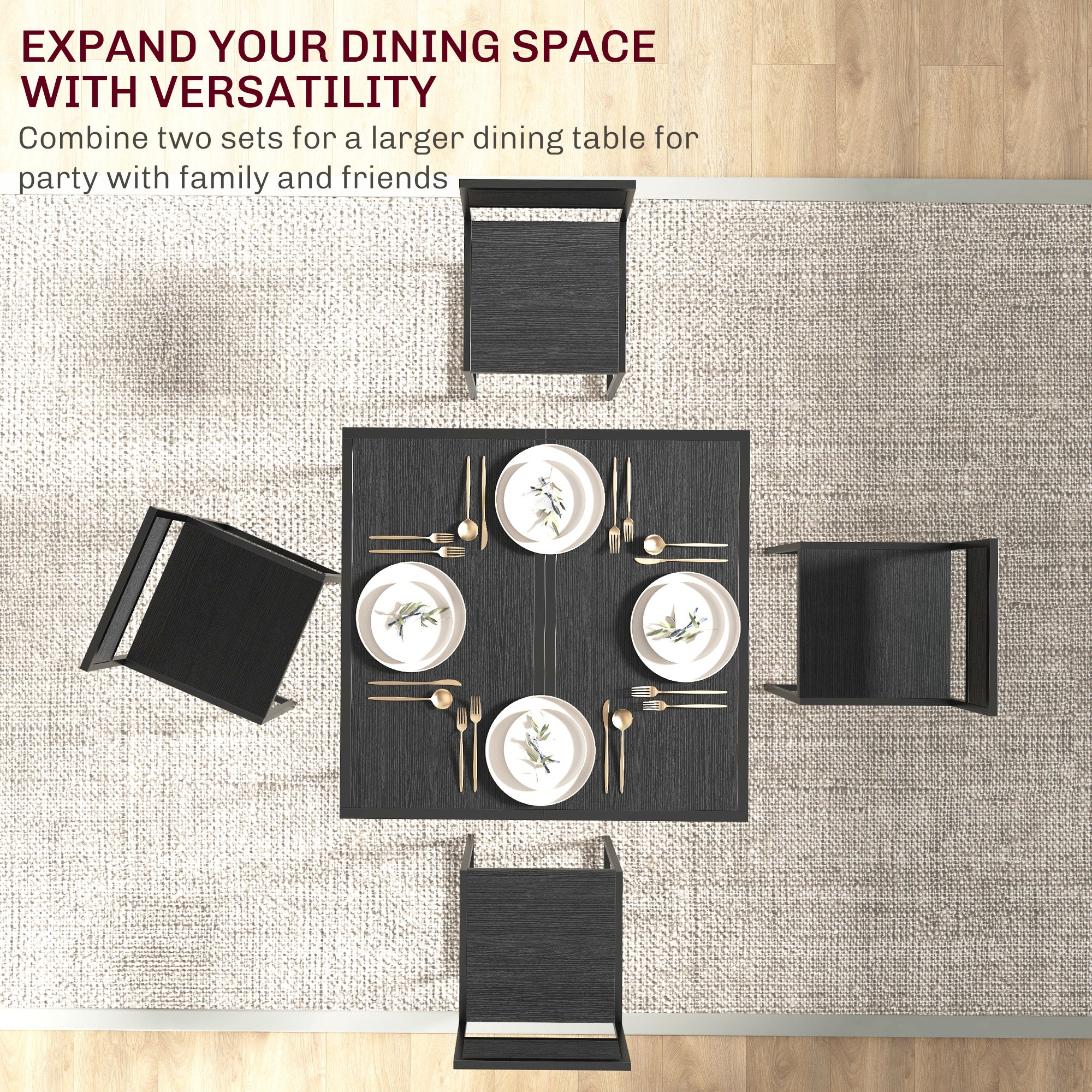 HOMCOM 3 Piece Dining Table Set With Metal Frame, Black - Image 7