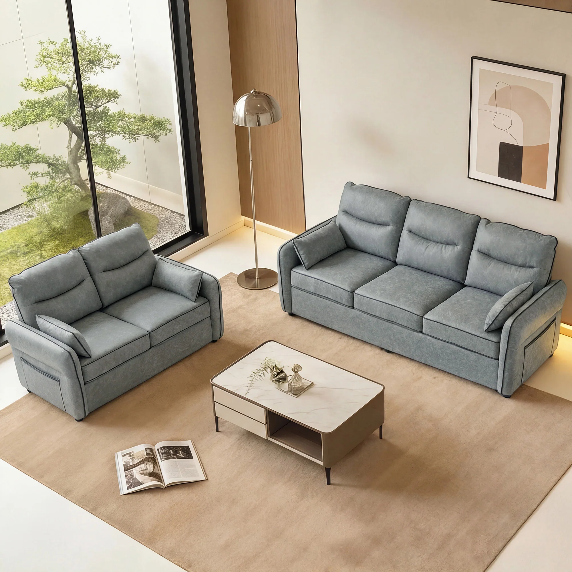 HOMCOM 3 Seater Sofa, Faux Leather Couch with Thicken Cushion, Grey - Image 7