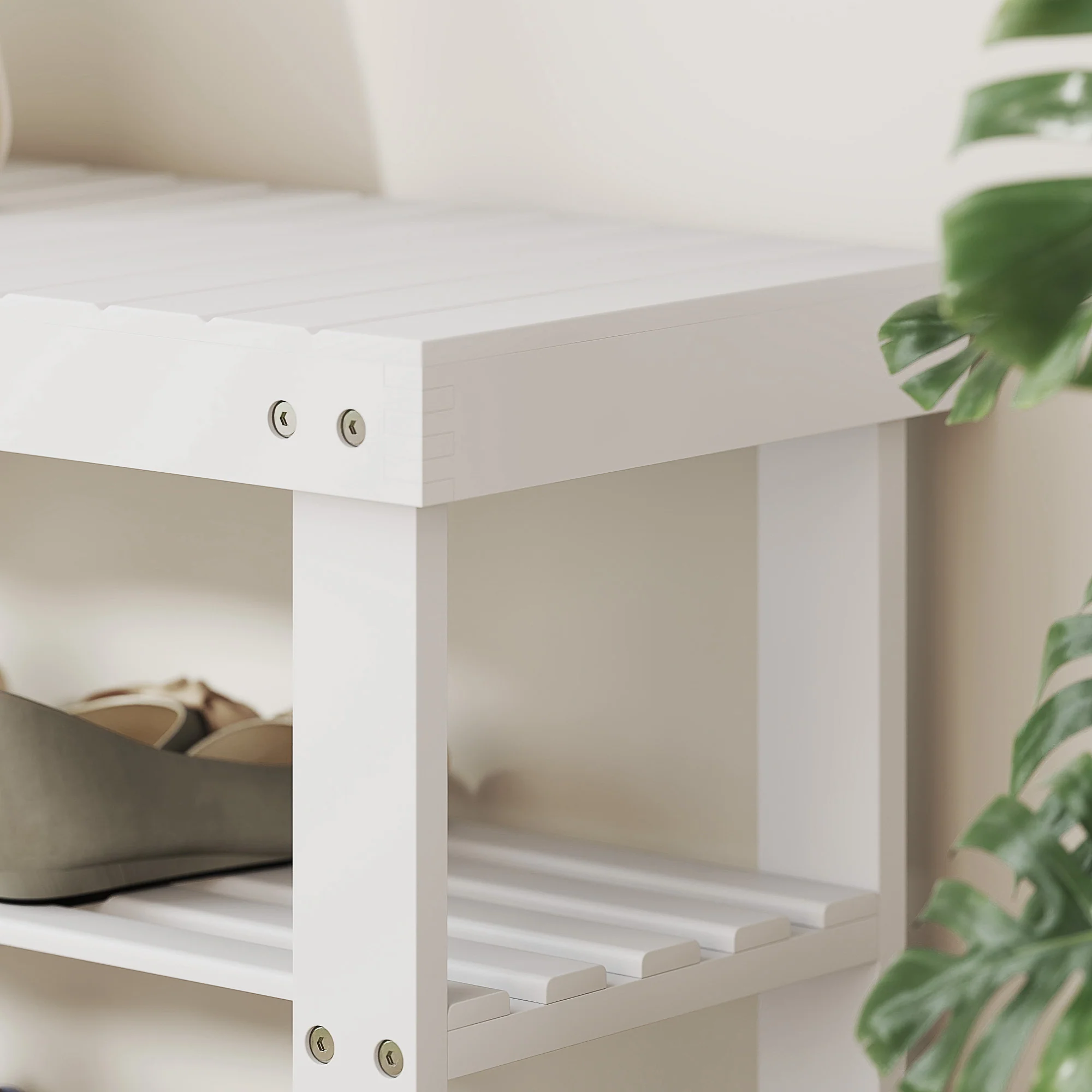 HOMCOM 3-Tier Bamboo Shoe Bench with 2 Shelves for Entryway, White - Image 9