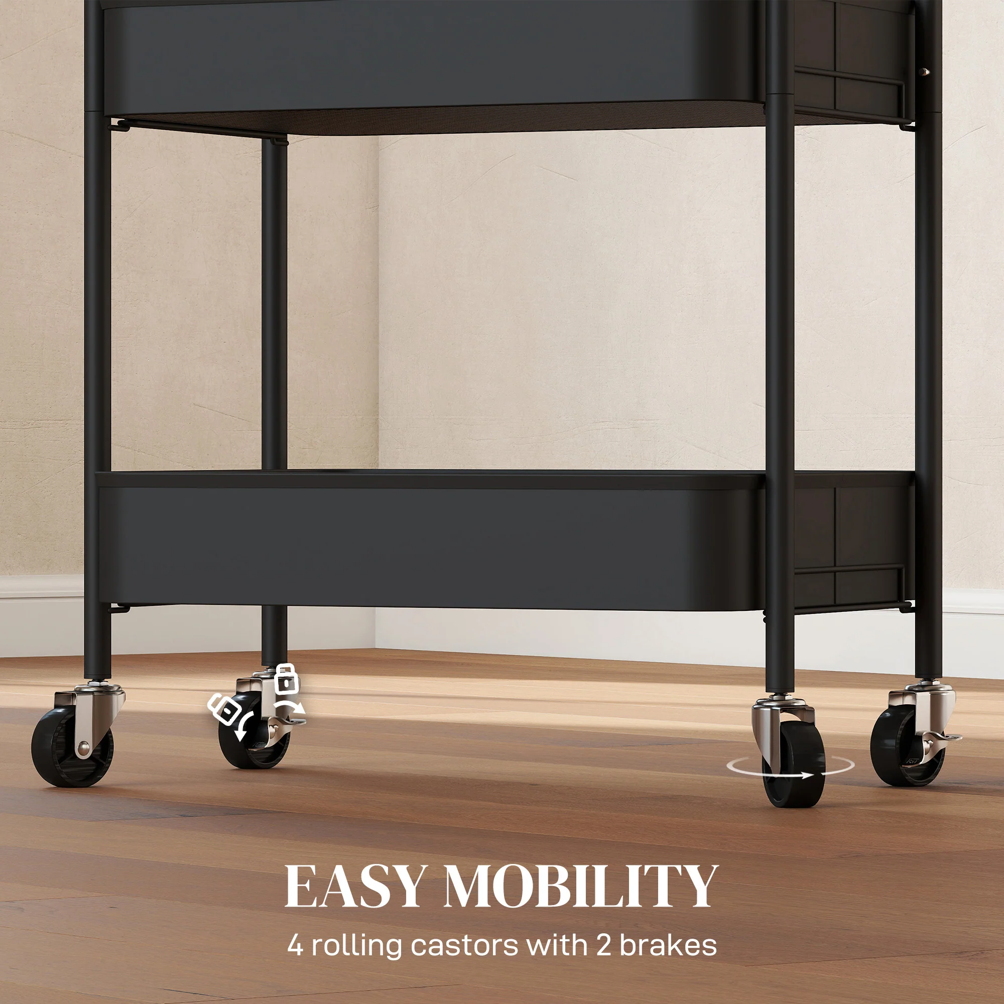 HOMCOM 3 Tier Rolling Utility Cart With 3 Mesh Basket - Image 4