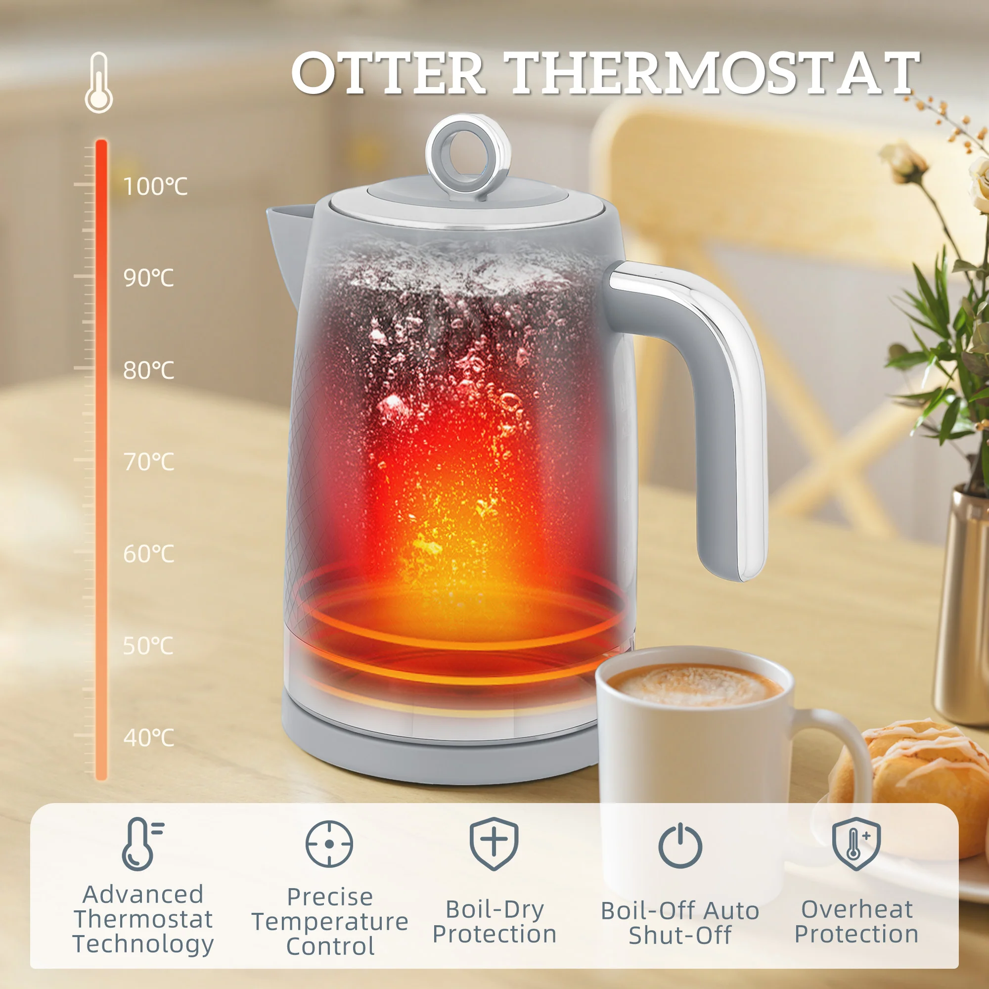 HOMCOM 3000W Rapid Boil Kettle And Toaster Set With Otter Thermostat, Grey - Image 4