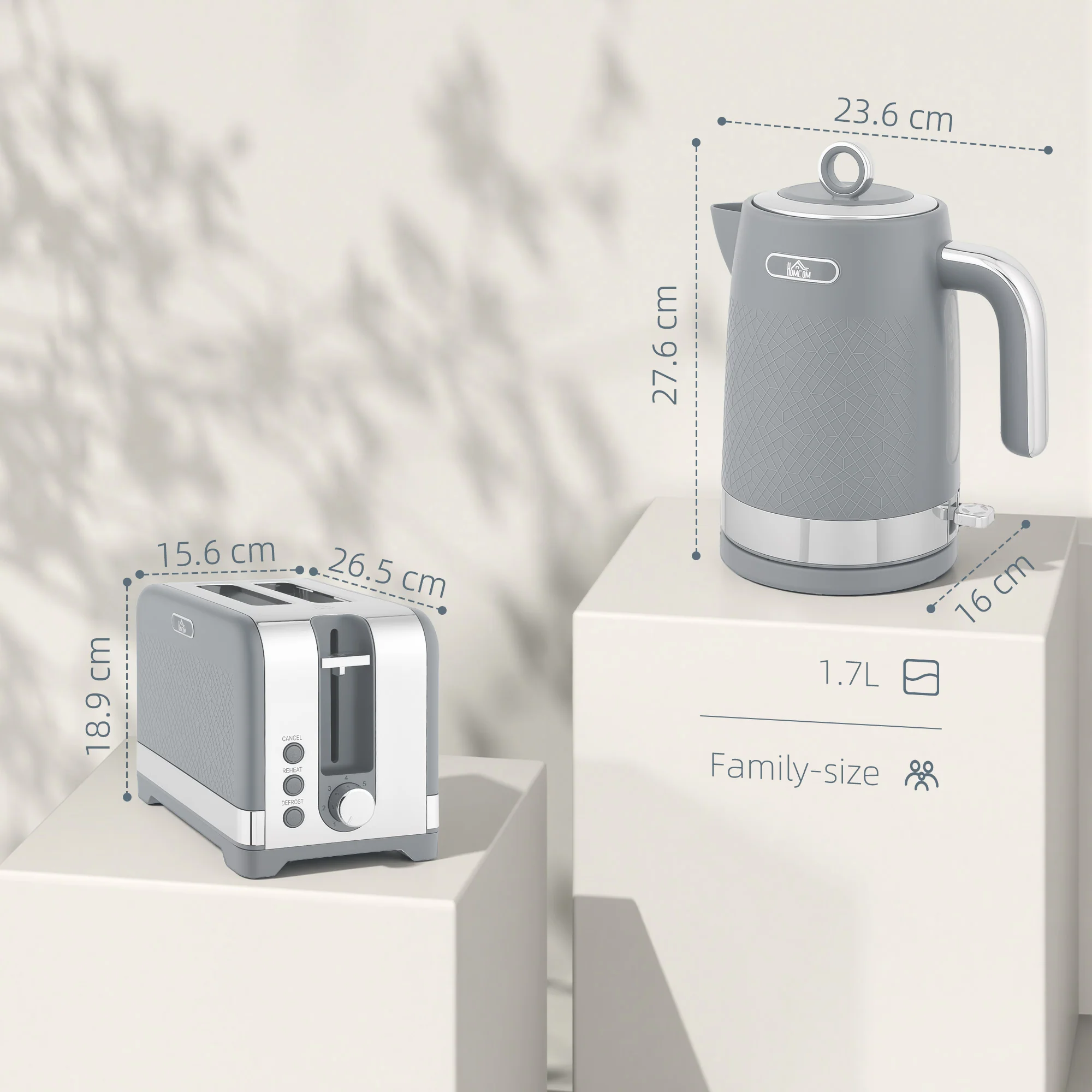 HOMCOM 3000W Rapid Boil Kettle And Toaster Set With Otter Thermostat, Grey - Image 5