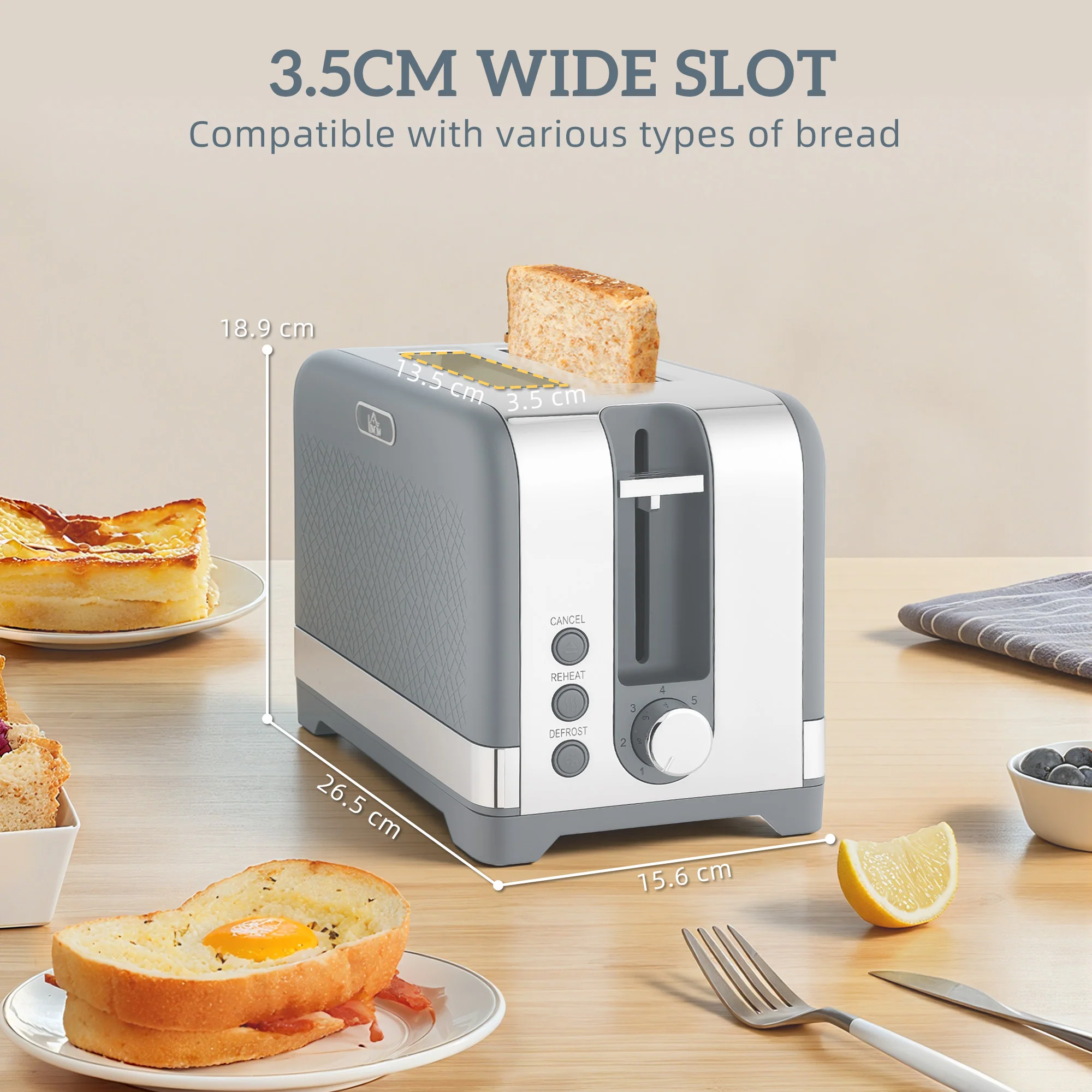HOMCOM 3000W Rapid Boil Kettle And Toaster Set With Otter Thermostat, Grey - Image 8