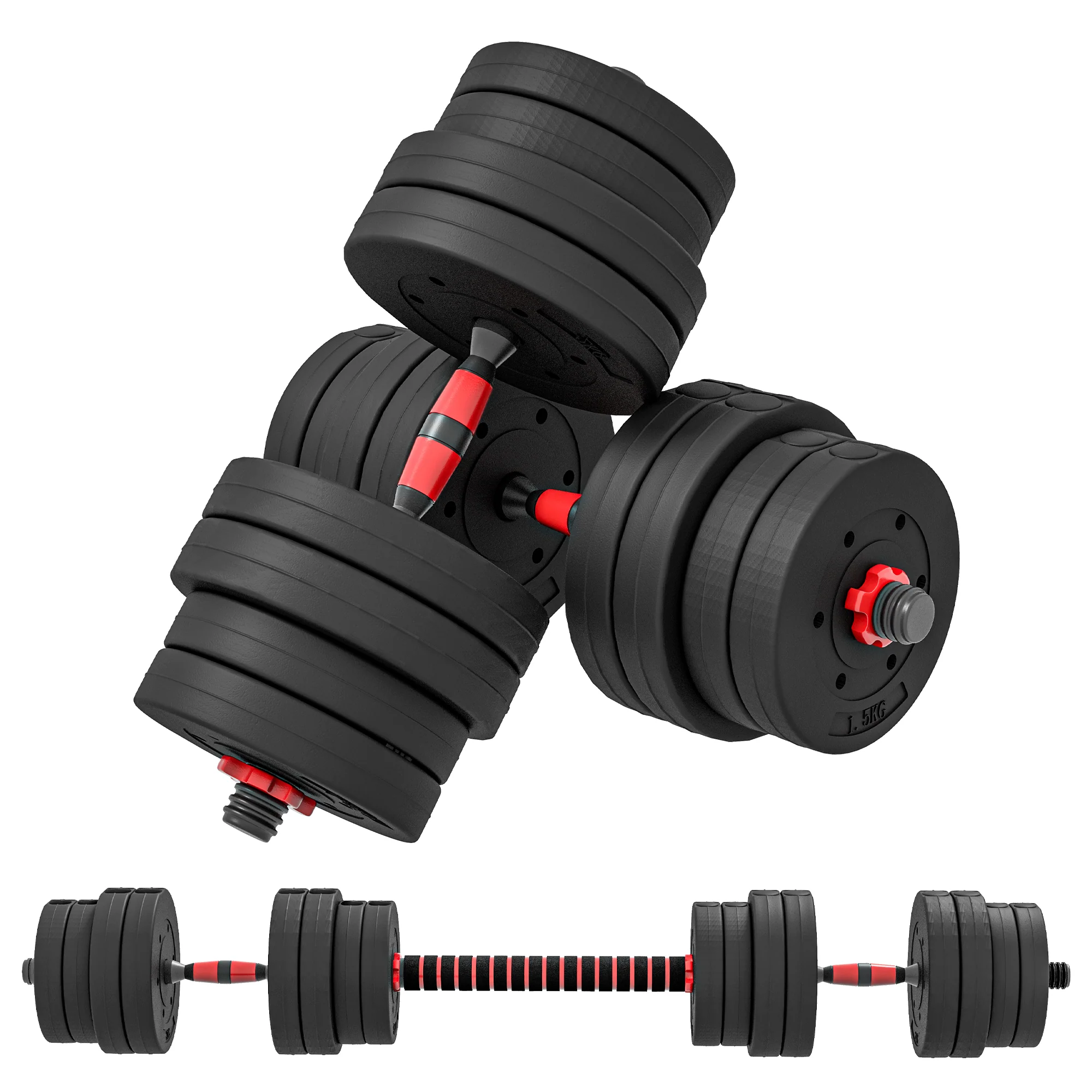 HOMCOM 30kg/20kg Adjustable 2 IN 1 Barbell Dumbbells Weight Set For Body Fitness