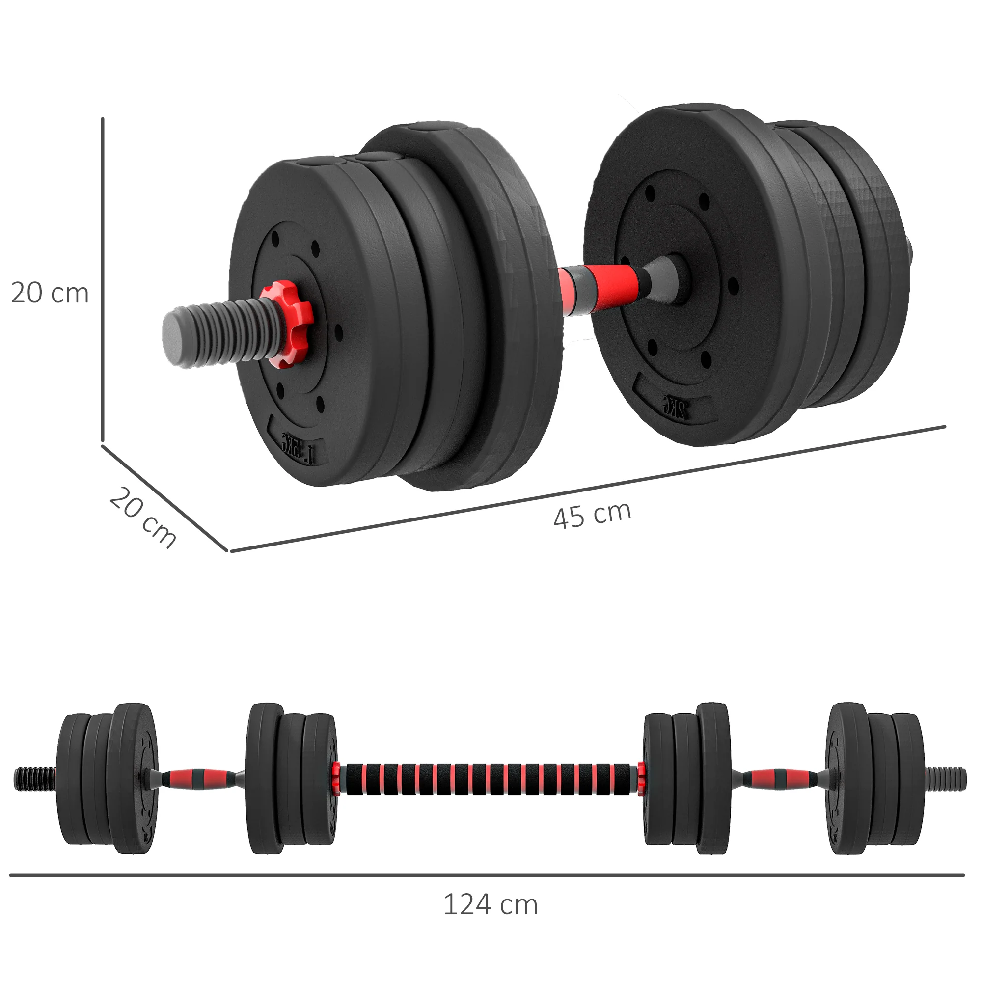 HOMCOM 30kg/20kg Adjustable 2 IN 1 Barbell Dumbbells Weight Set For Body Fitness - Image 13