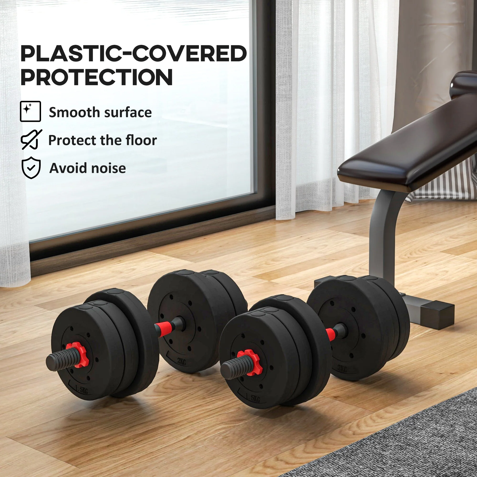 HOMCOM 30kg/20kg Adjustable 2 IN 1 Barbell Dumbbells Weight Set For Body Fitness - Image 15