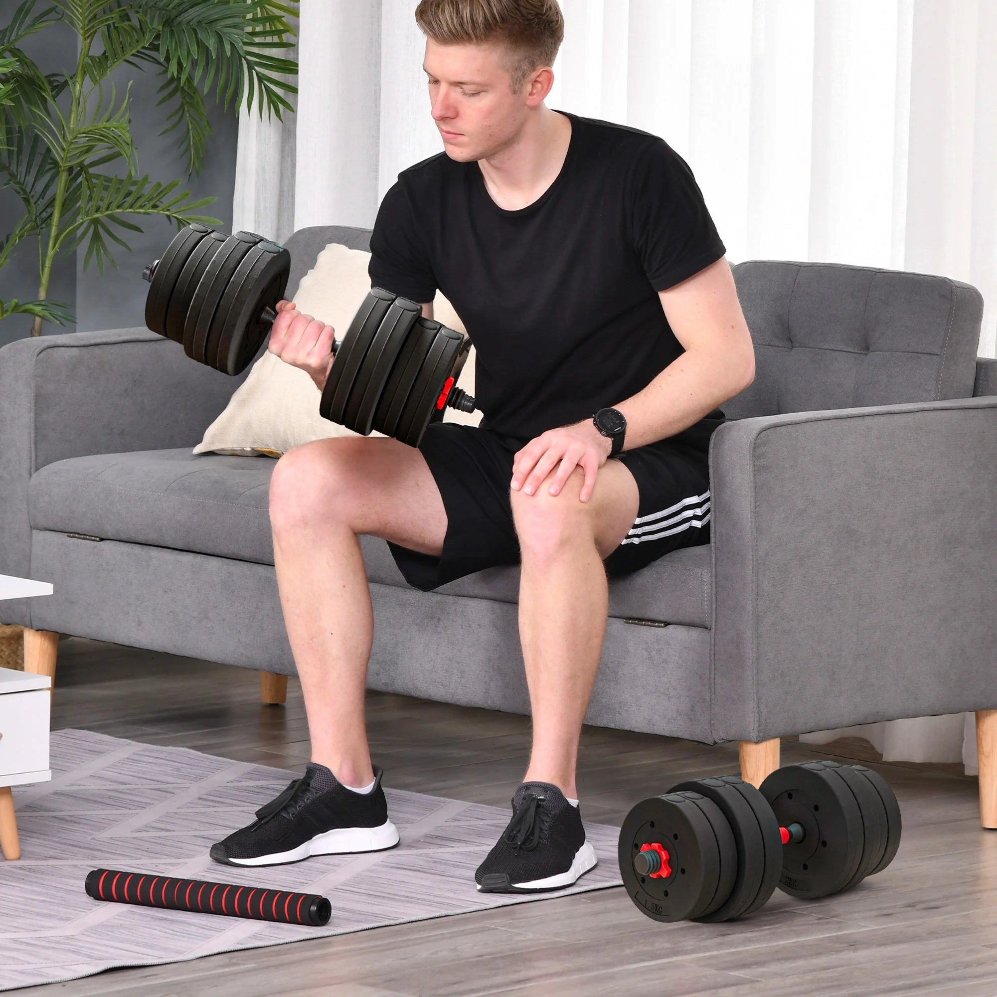 HOMCOM 30kg/20kg Adjustable 2 IN 1 Barbell Dumbbells Weight Set For Body Fitness - Image 2